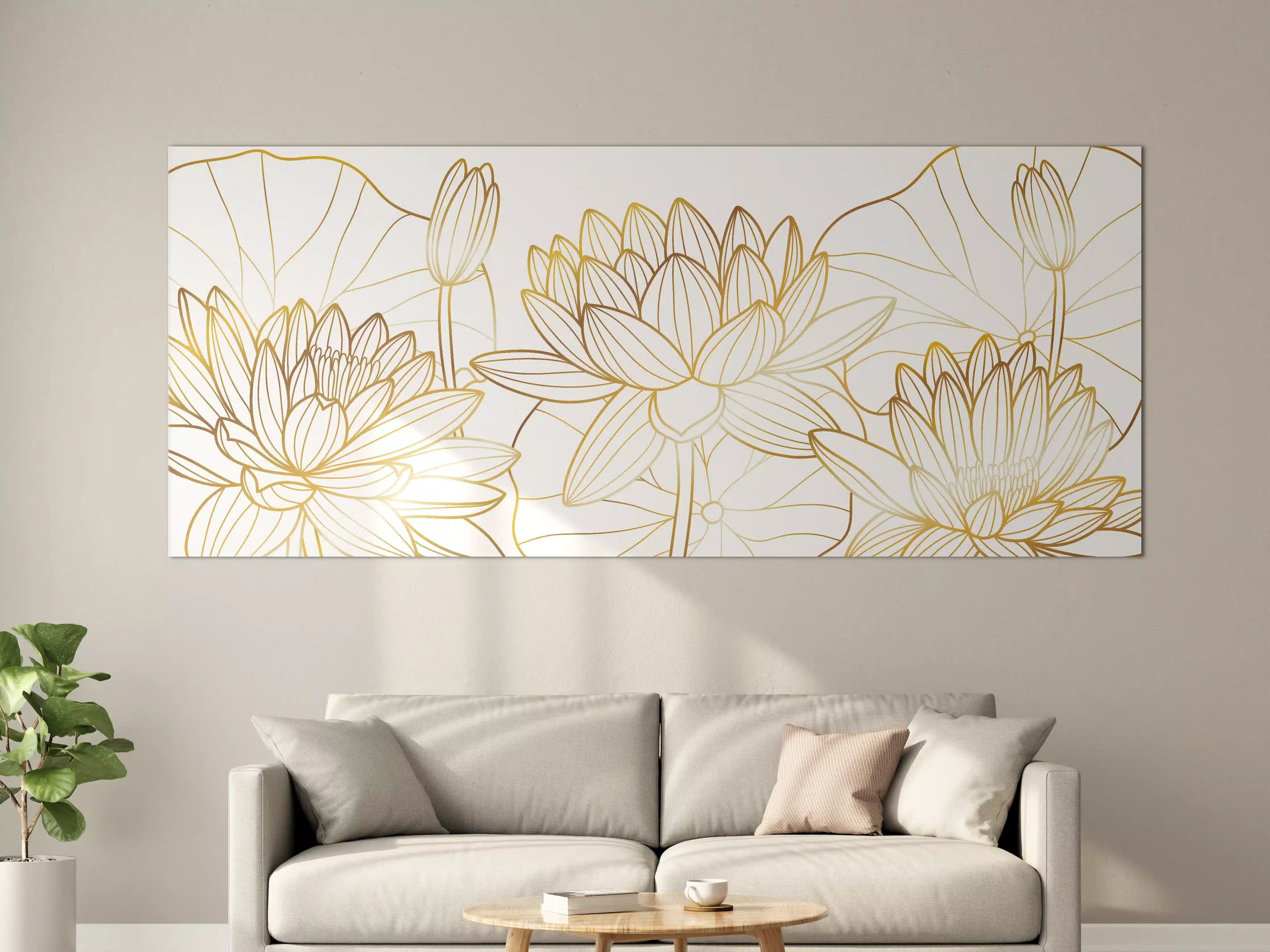 Große Wandbilder - Goldene Lotusblüte Zeichnung