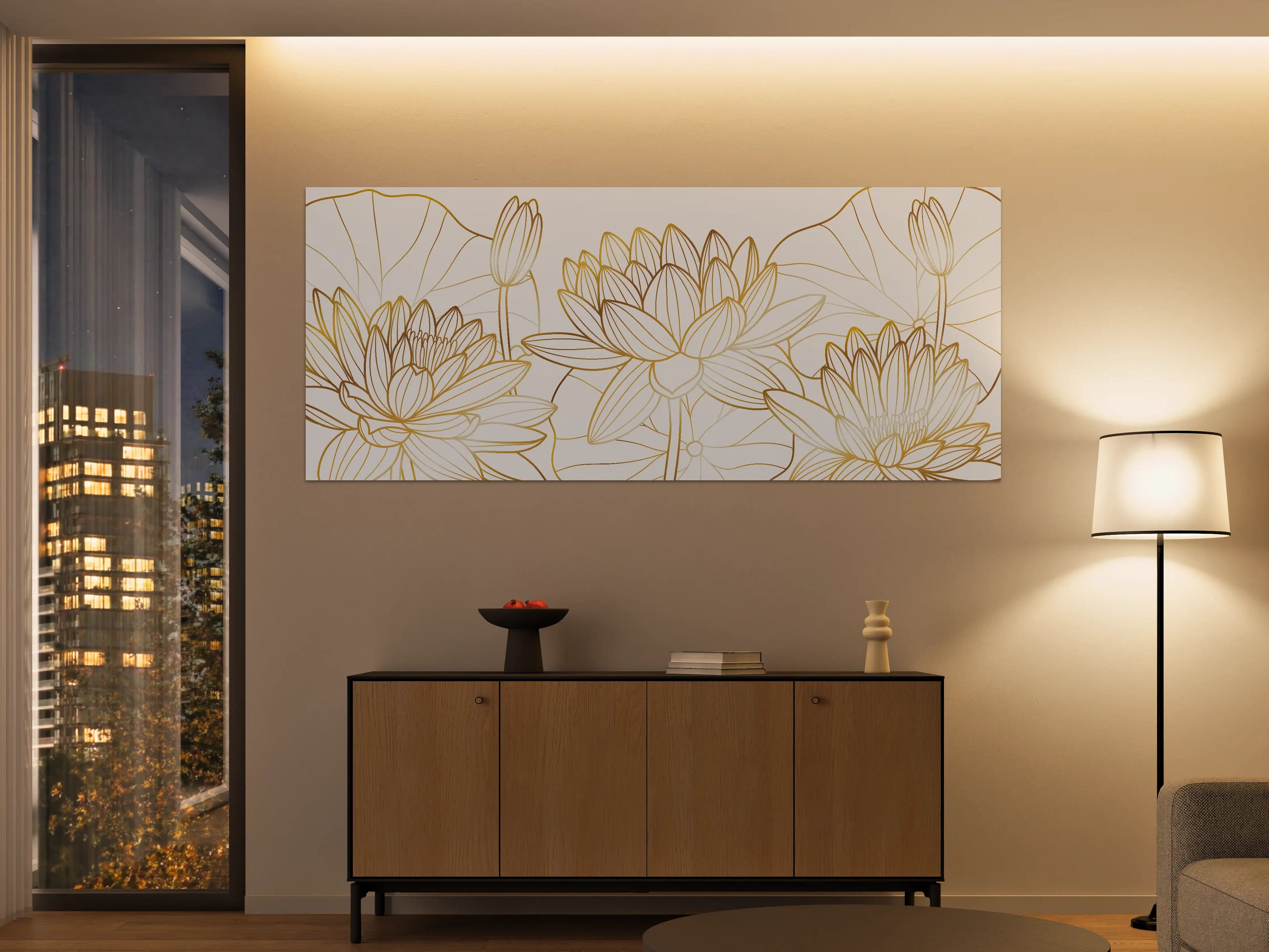 Große Wandbilder - Goldene Lotusblüte Zeichnung