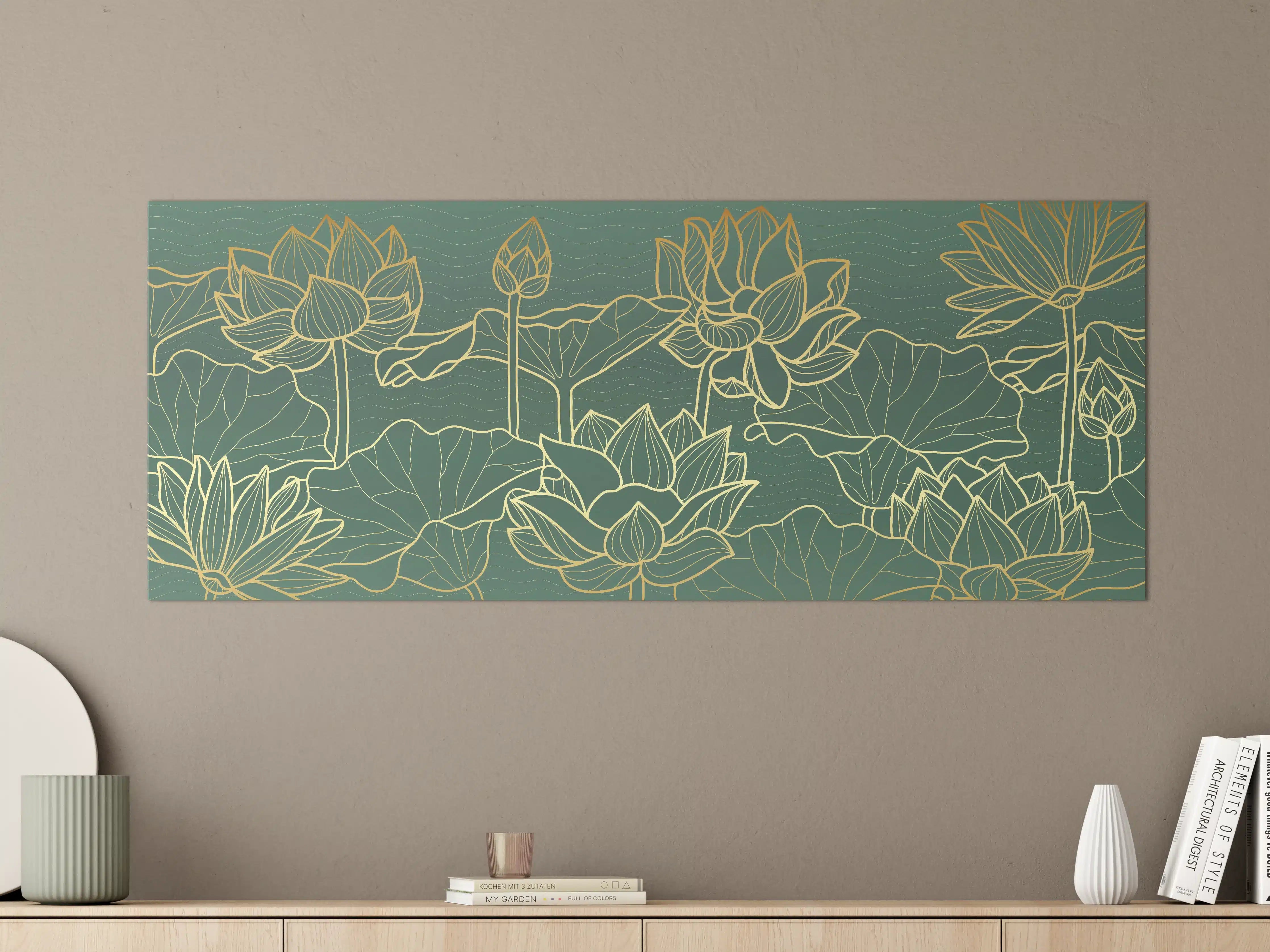 Große Wandbilder - Goldene Lotusblumen Kunstwerk