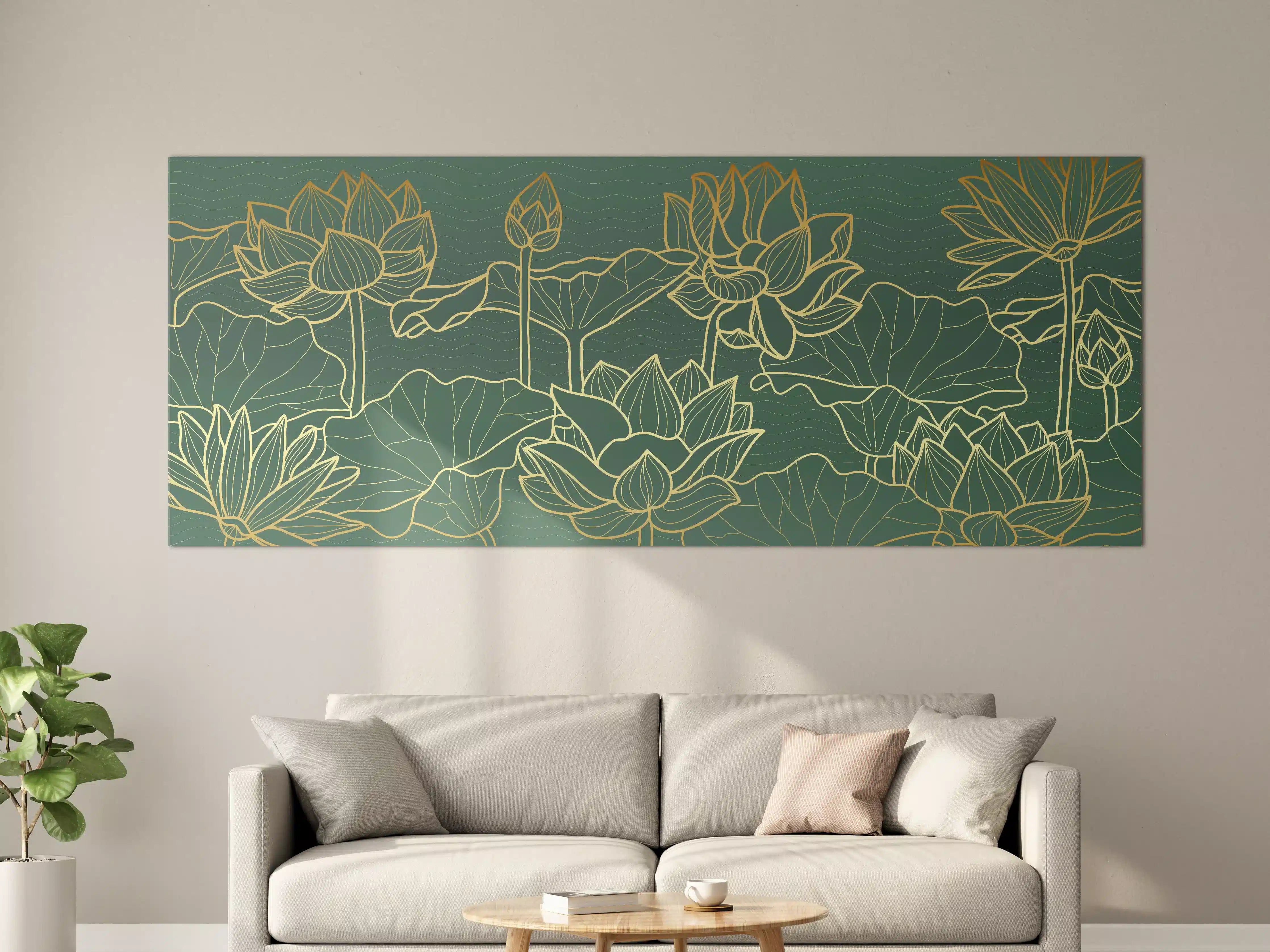 Große Wandbilder - Goldene Lotusblumen Kunstwerk