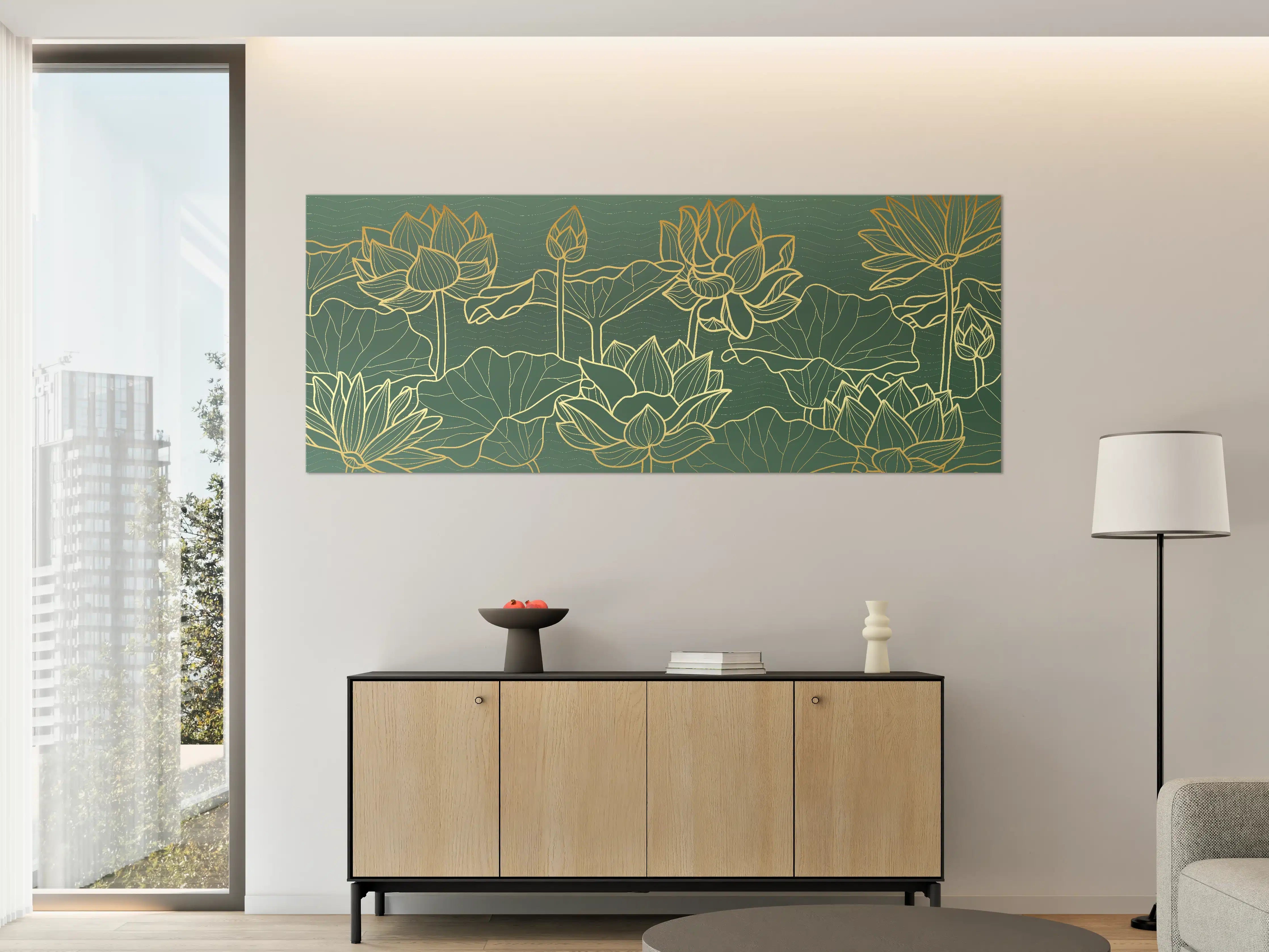 Große Wandbilder - Goldene Lotusblumen Kunstwerk