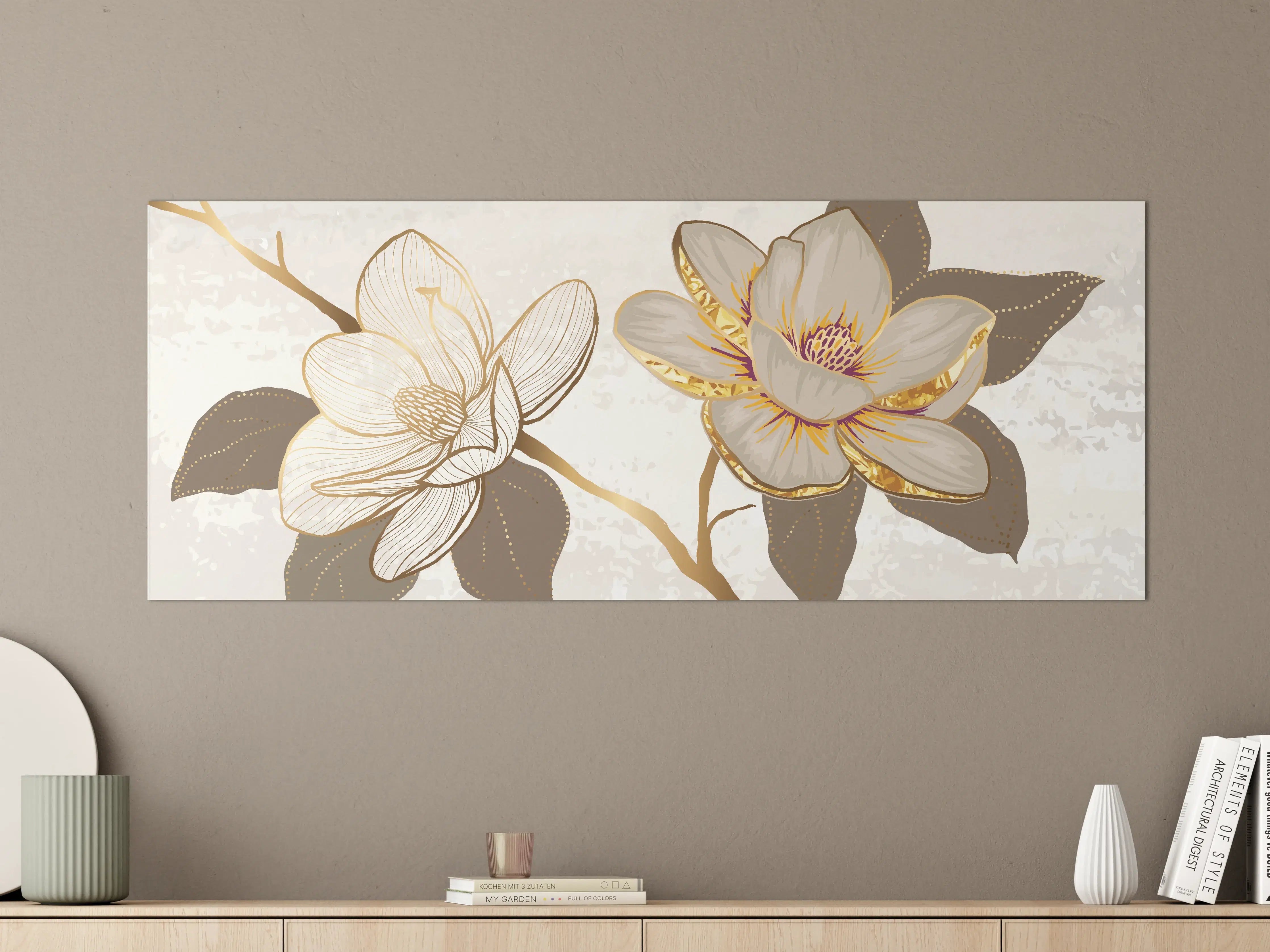 Große Wandbilder - Goldene Magnolien Kunst-Design