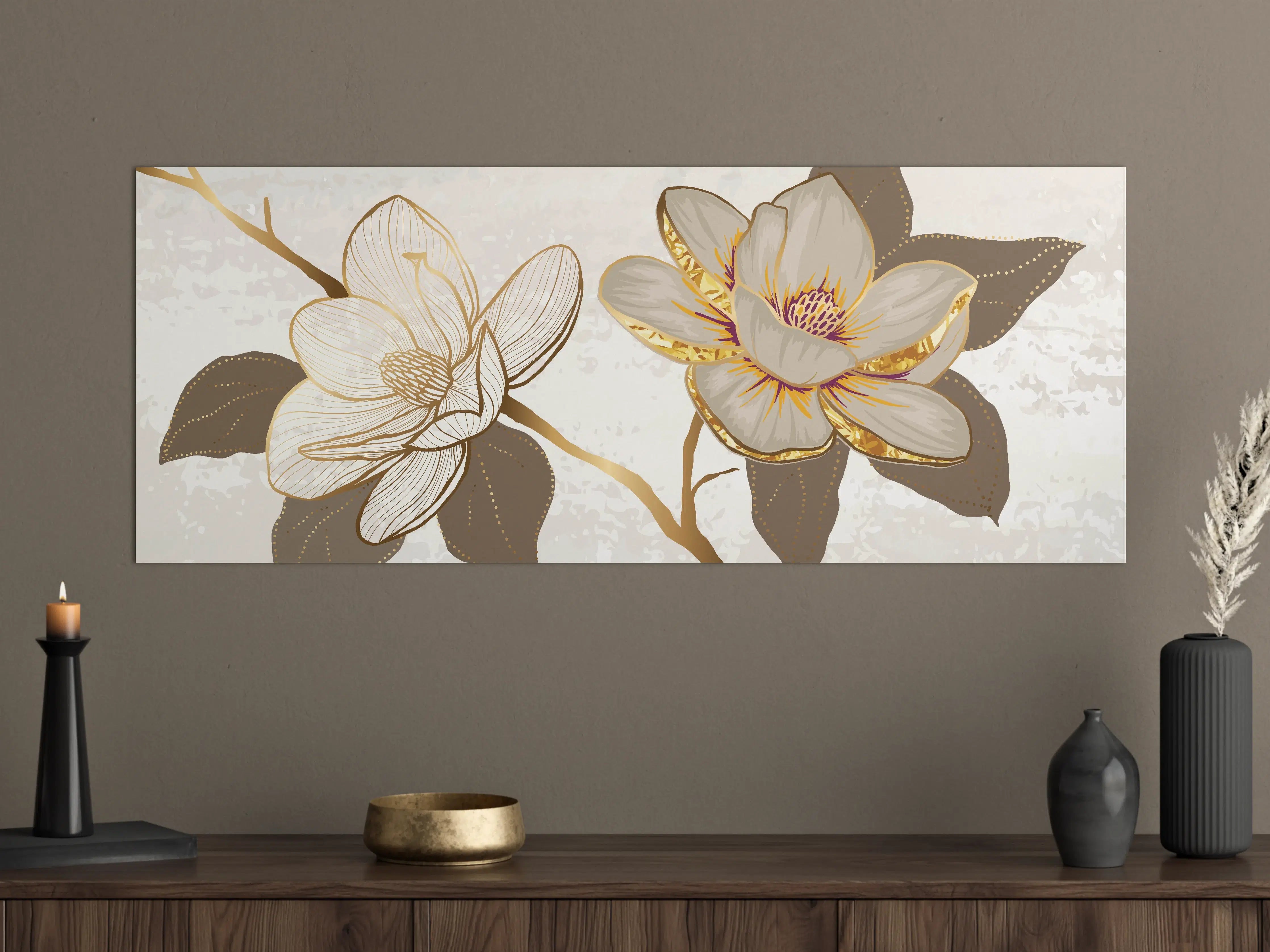 Große Wandbilder - Goldene Magnolien Kunst-Design