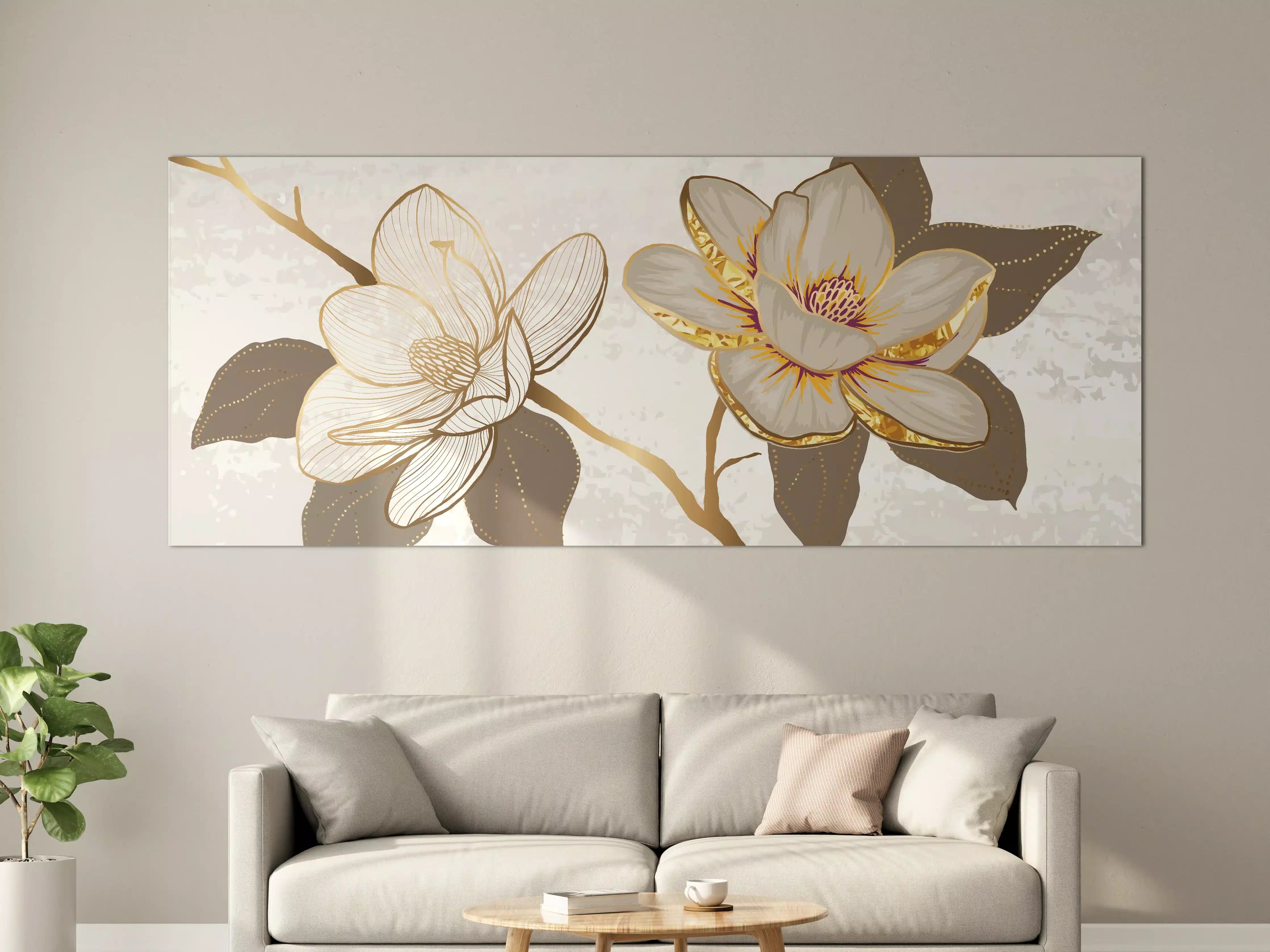 Große Wandbilder - Goldene Magnolien Kunst-Design