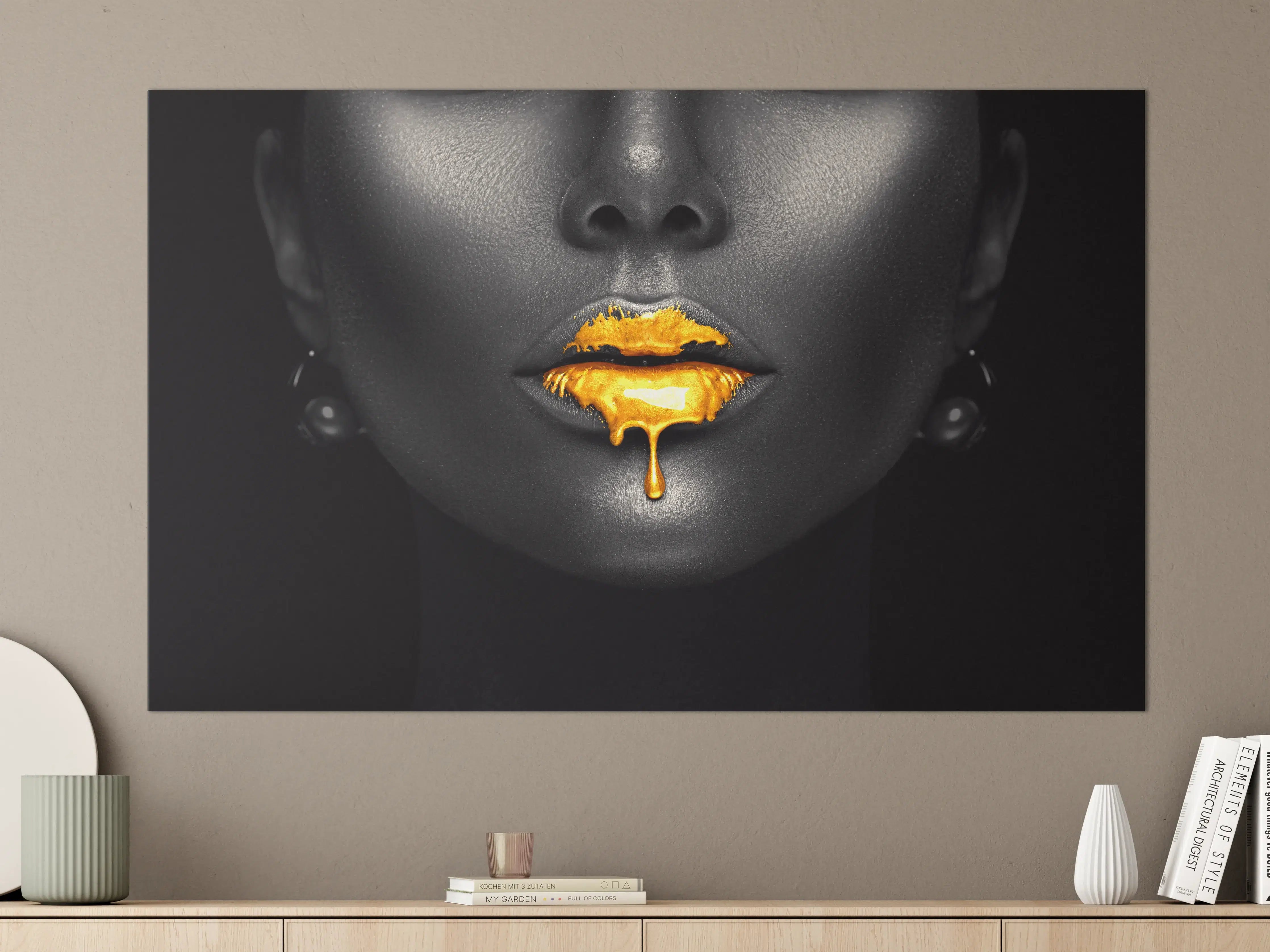 Große Wandbilder - Goldene Make-up Lippen