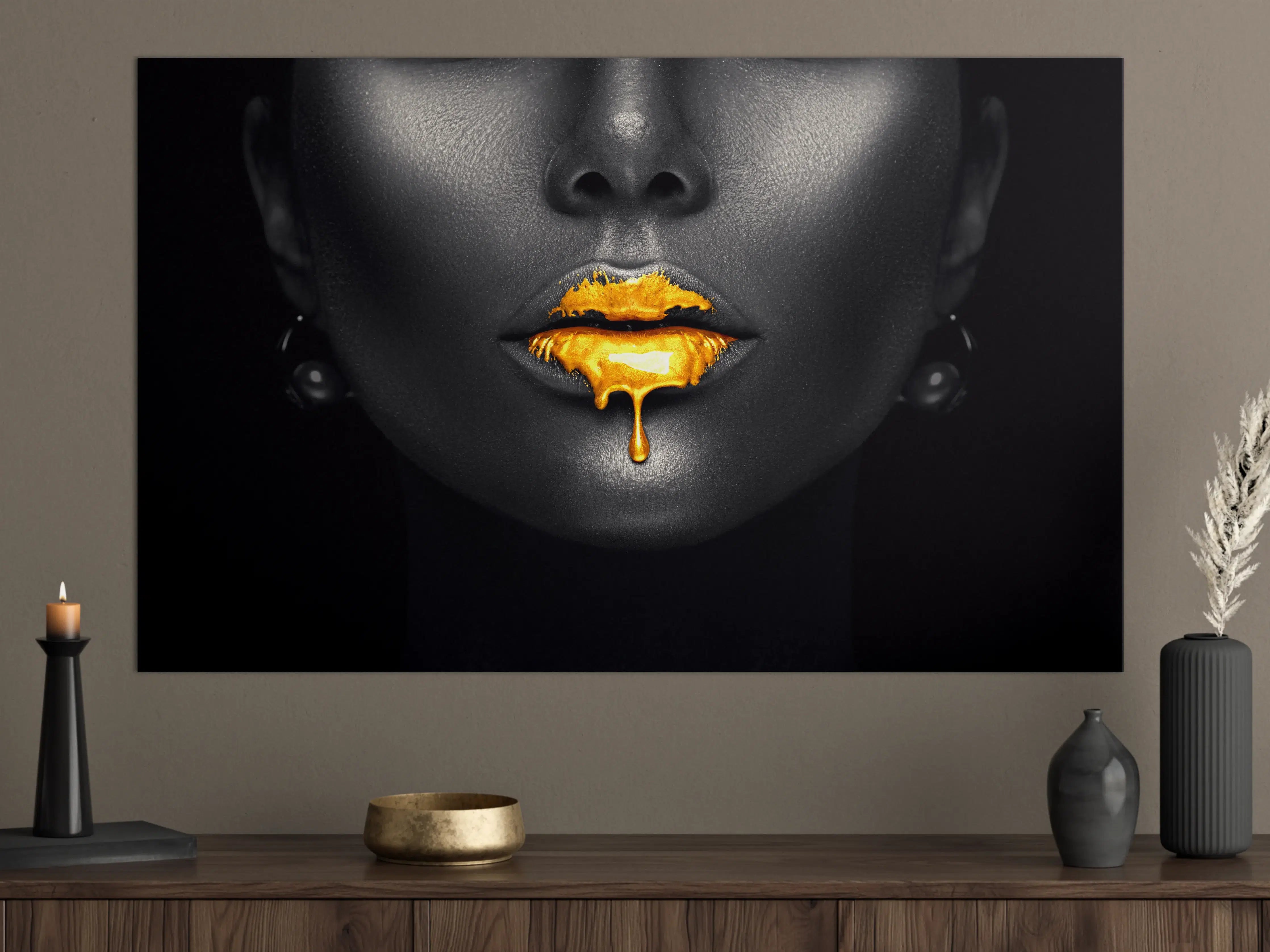 Große Wandbilder - Goldene Make-up Lippen
