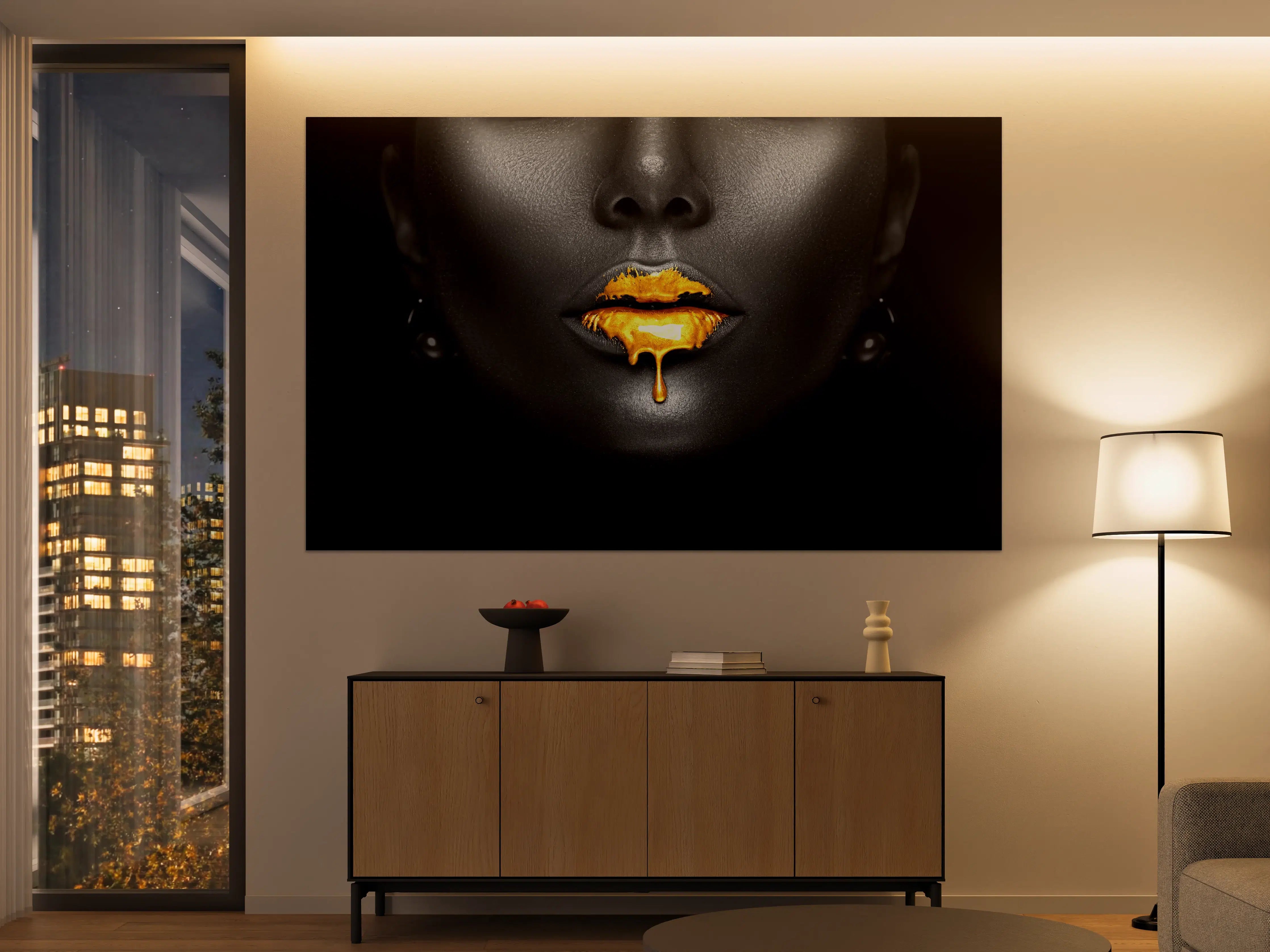 Große Wandbilder - Goldene Make-up Lippen