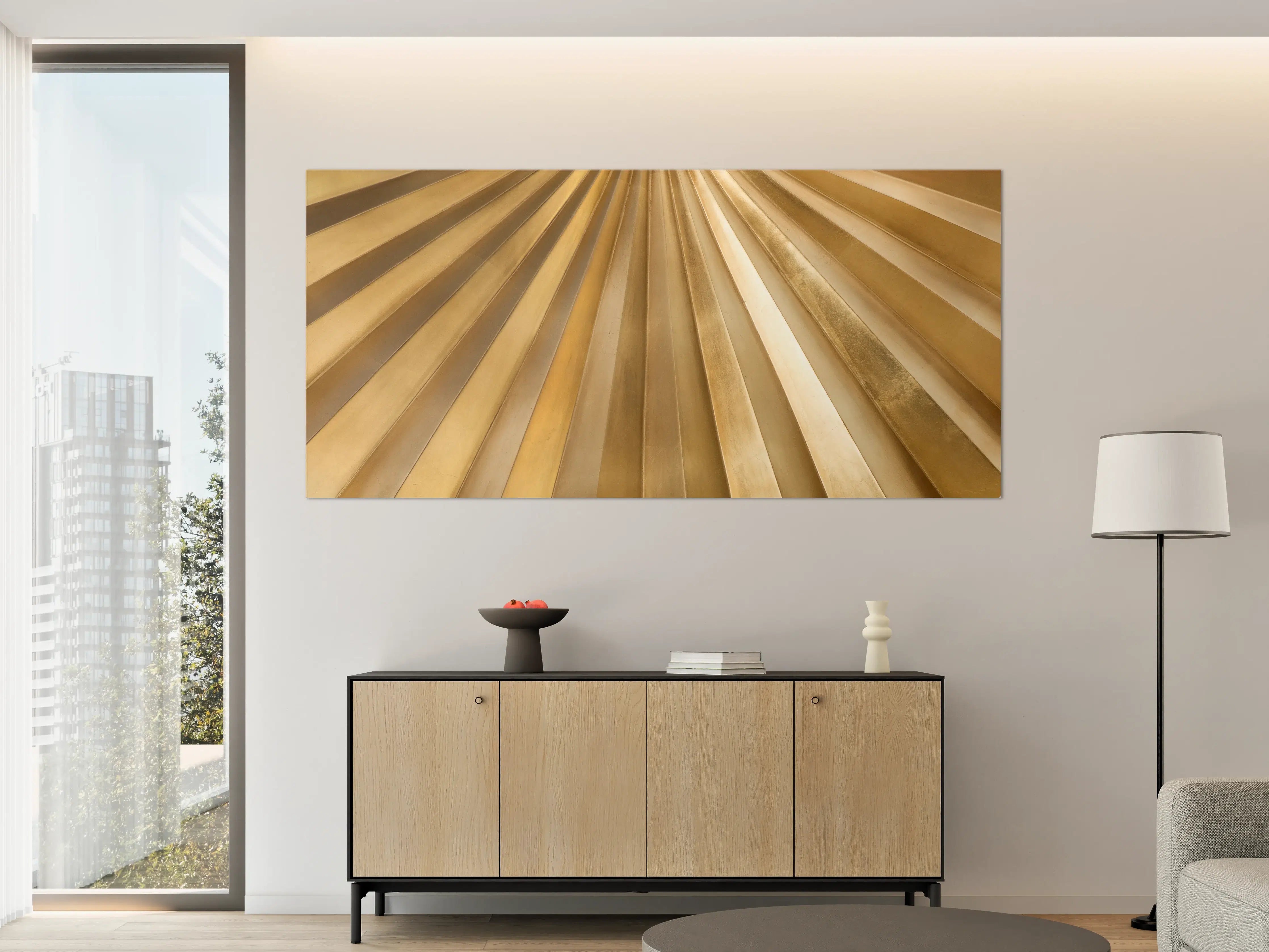 Große Wandbilder - Goldene Metallstruktur mit schimmerndem Glanz