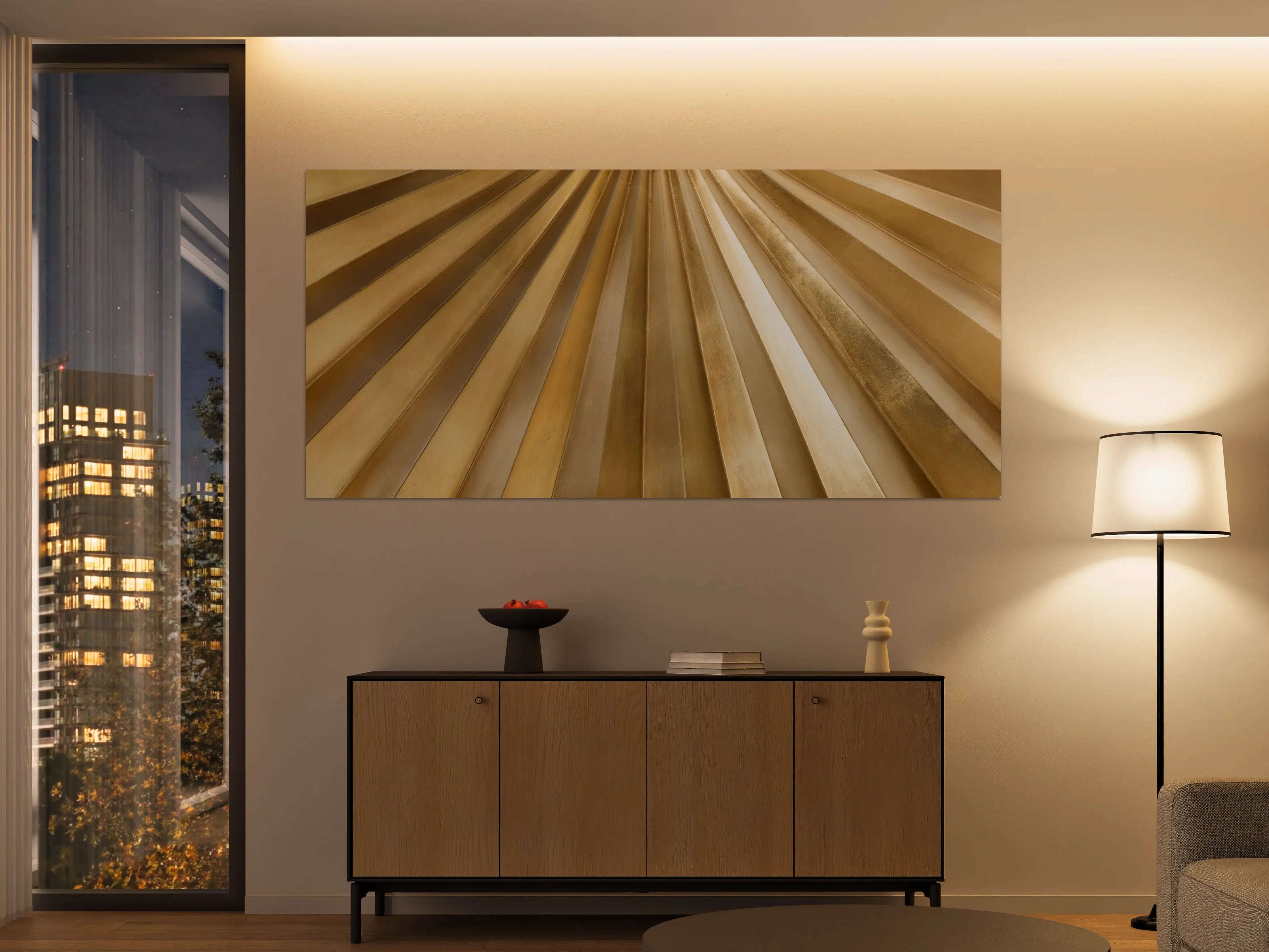 Große Wandbilder - Goldene Metallstruktur mit schimmerndem Glanz