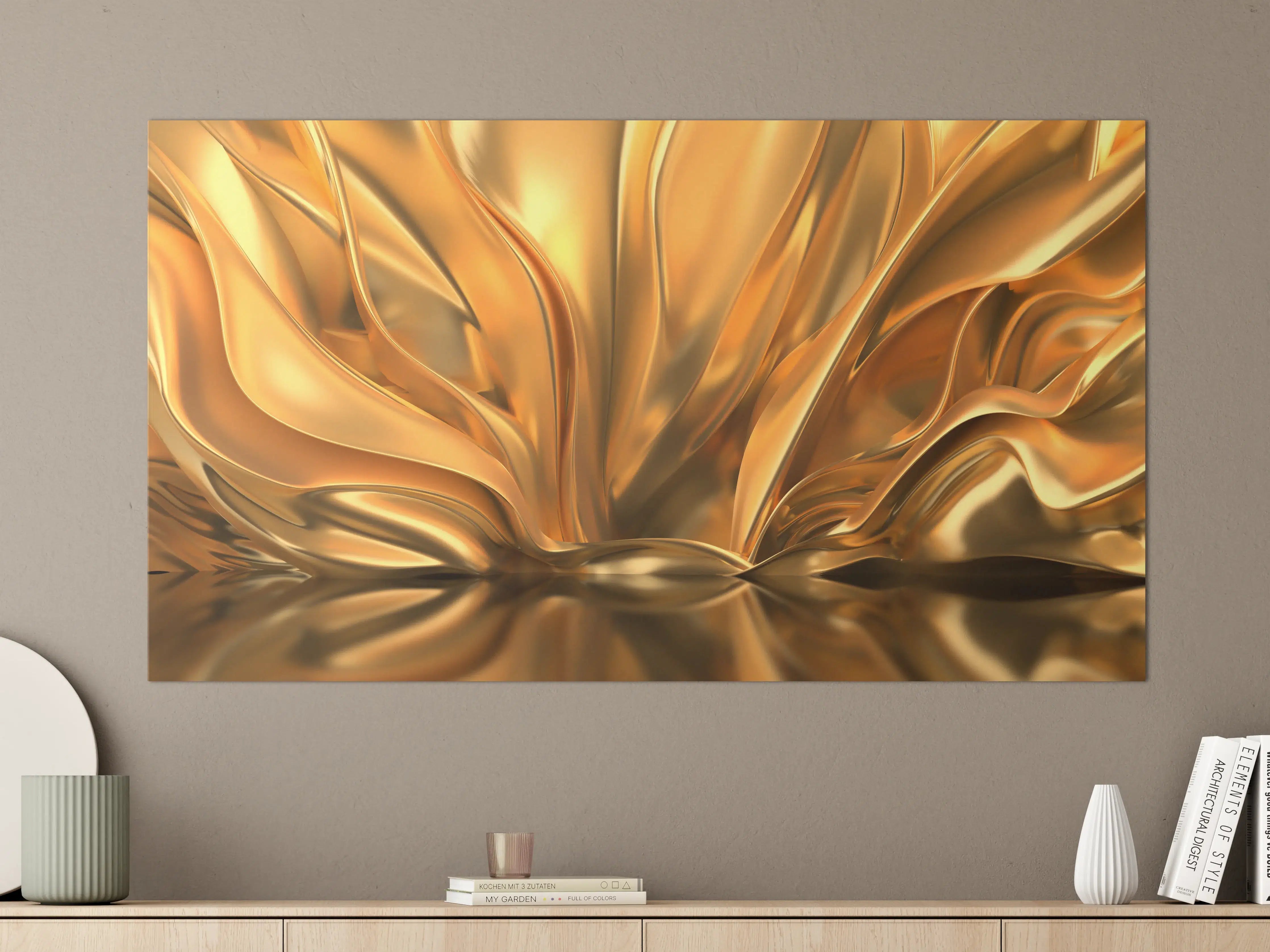 Große Wandbilder - Goldene Metalltextur mit reflektierenden Oberflächen
