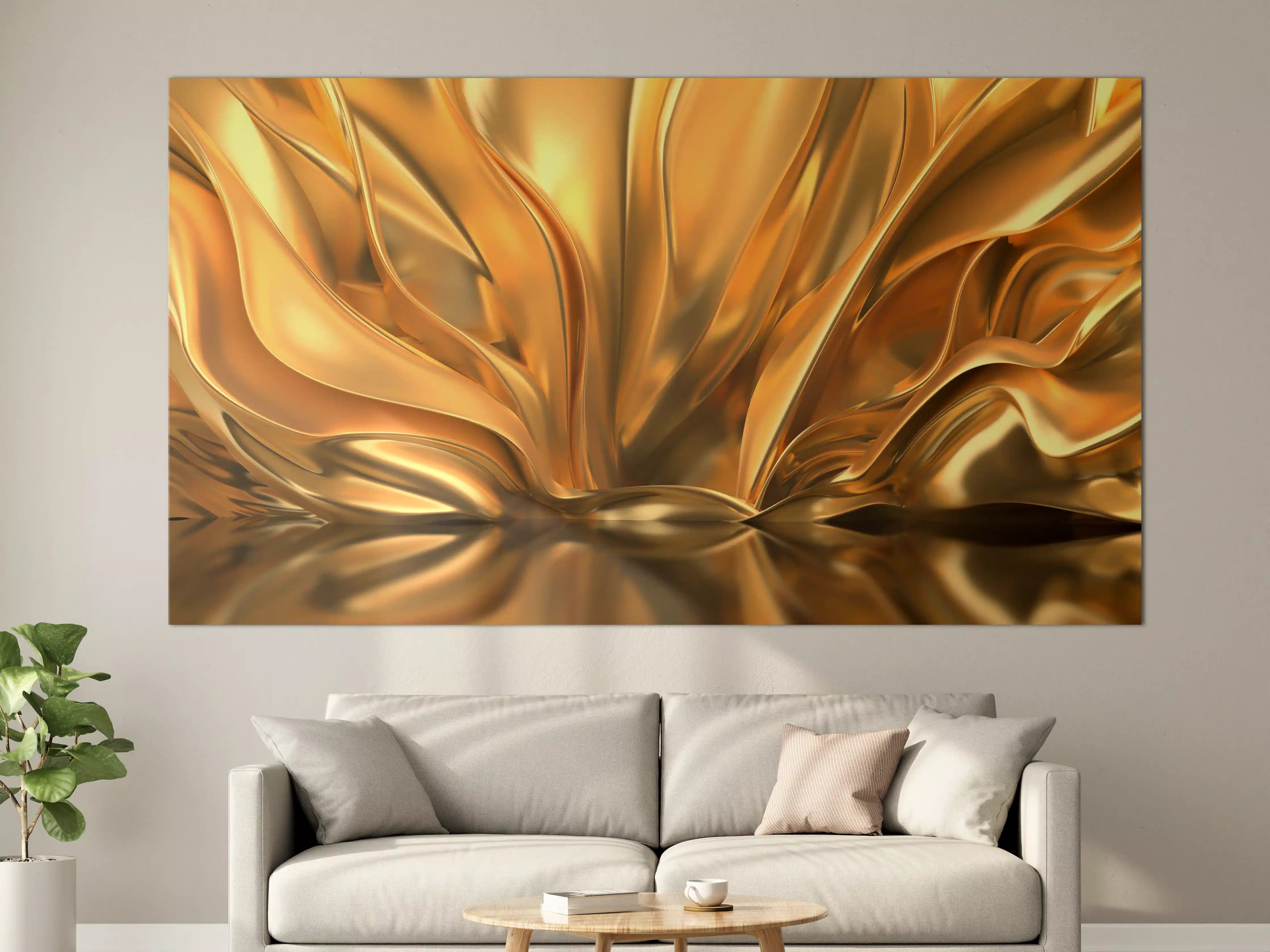 Große Wandbilder - Goldene Metalltextur mit reflektierenden Oberflächen