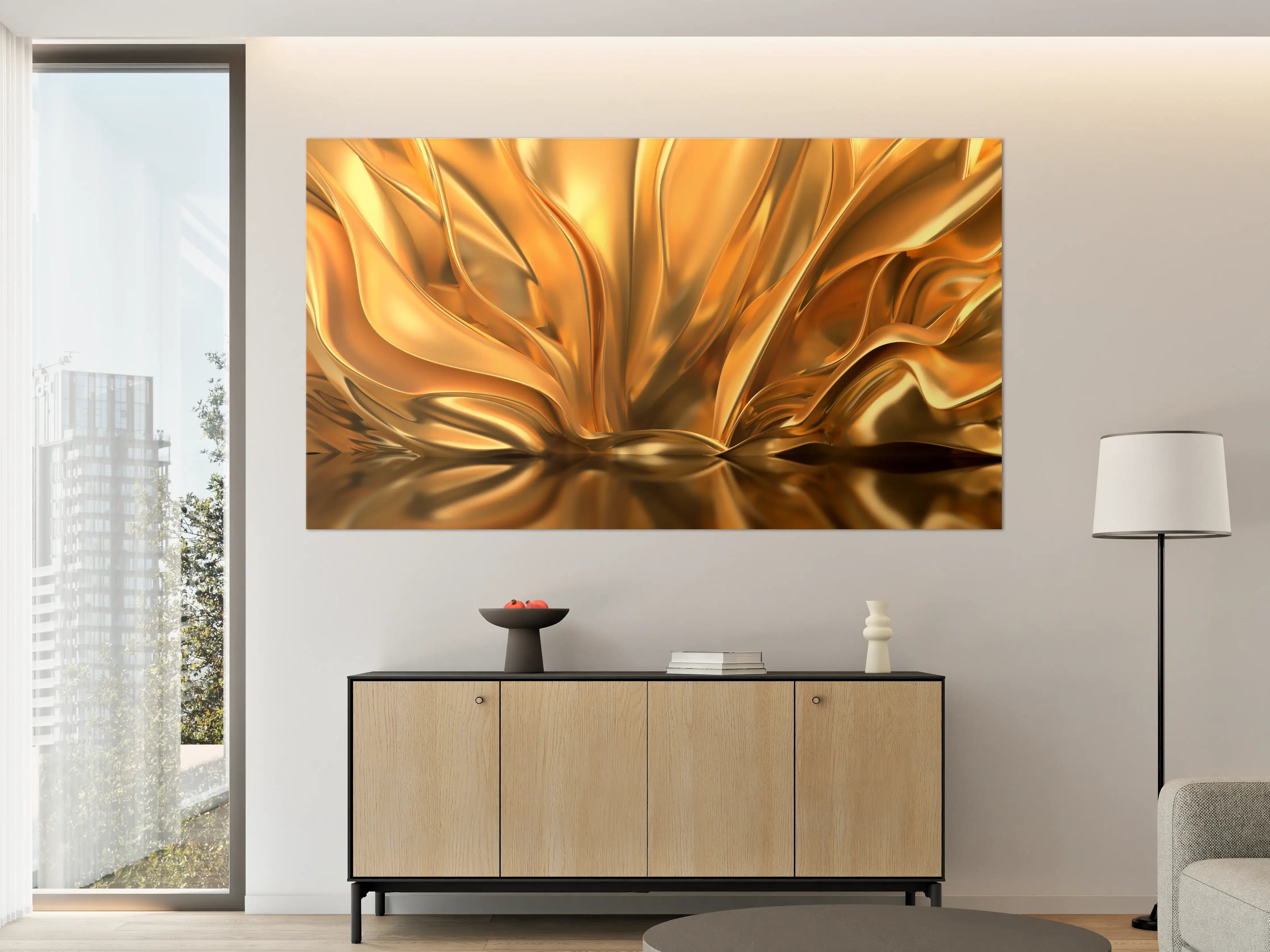 Große Wandbilder - Goldene Metalltextur mit reflektierenden Oberflächen