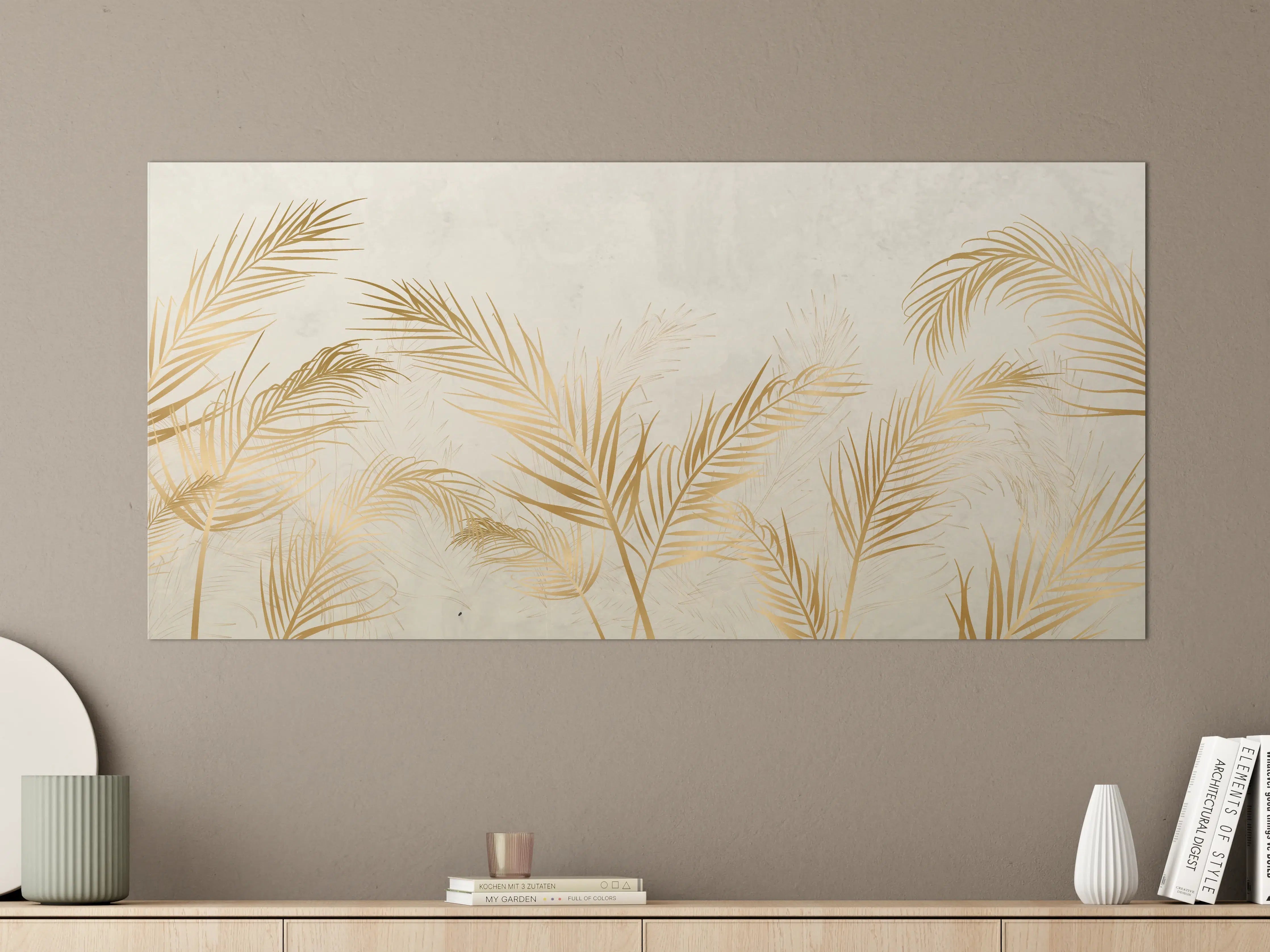 Große Wandbilder - Goldene Palmwedel Deko