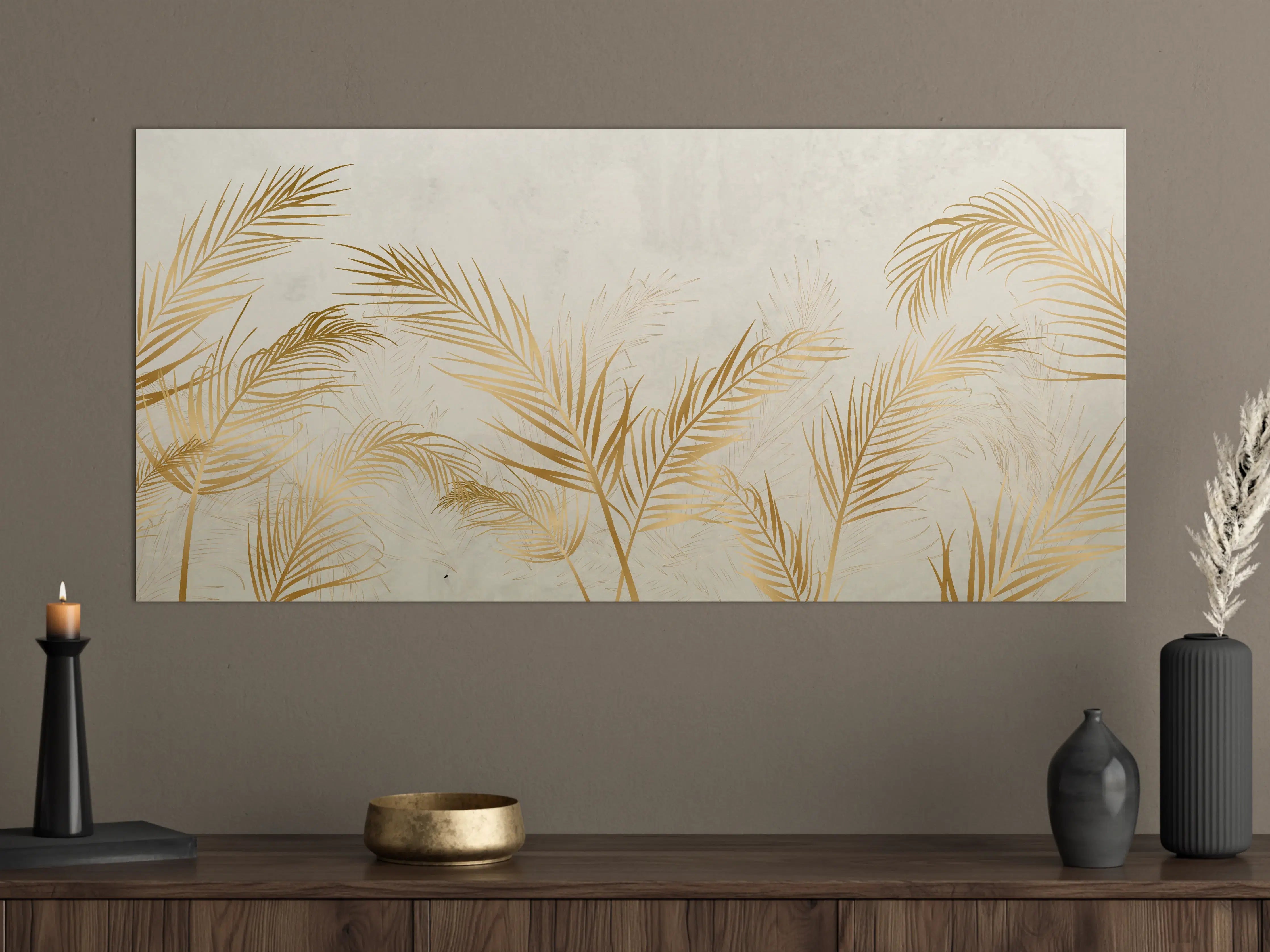Große Wandbilder - Goldene Palmwedel Deko
