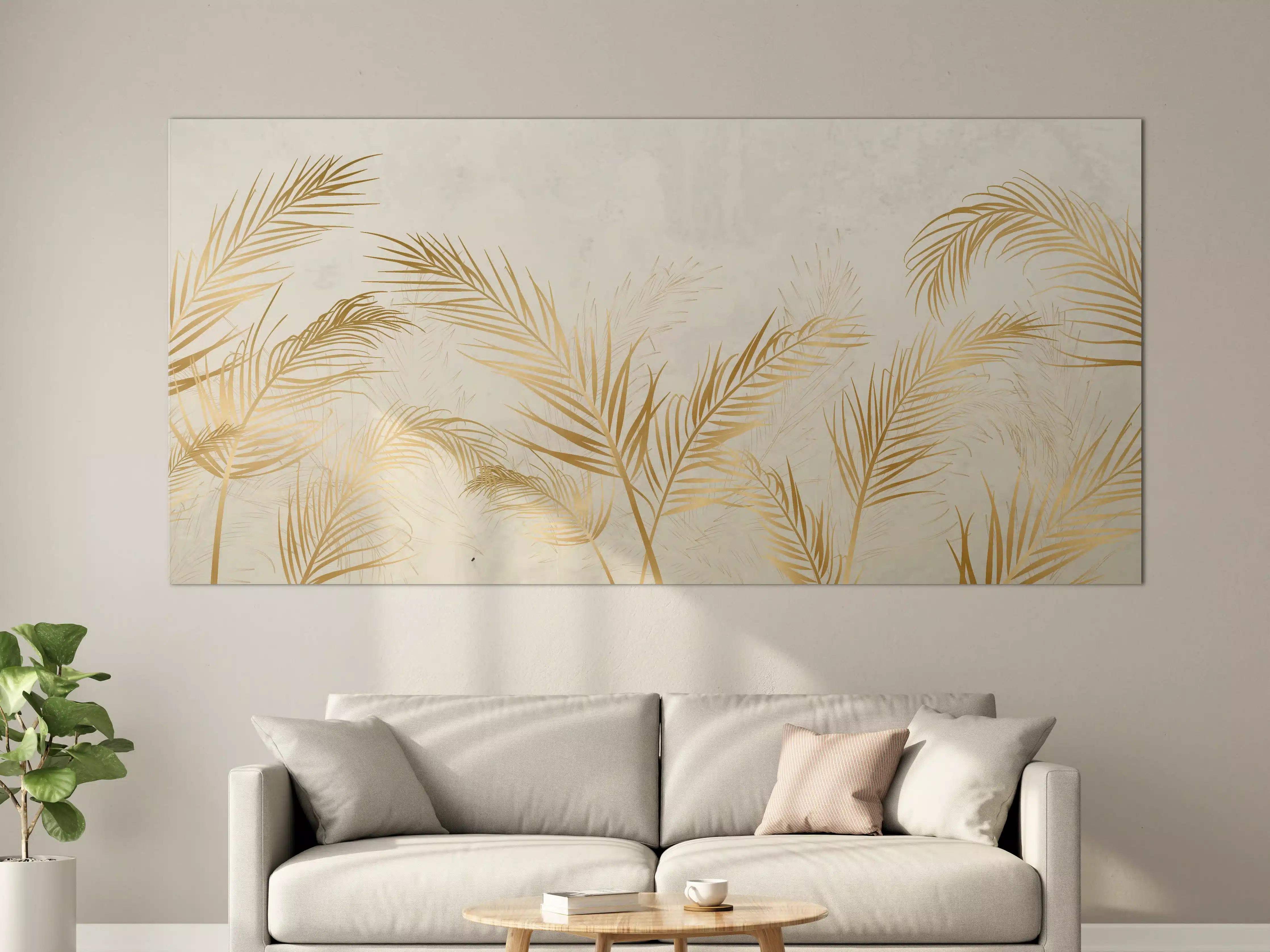 Große Wandbilder - Goldene Palmwedel Deko