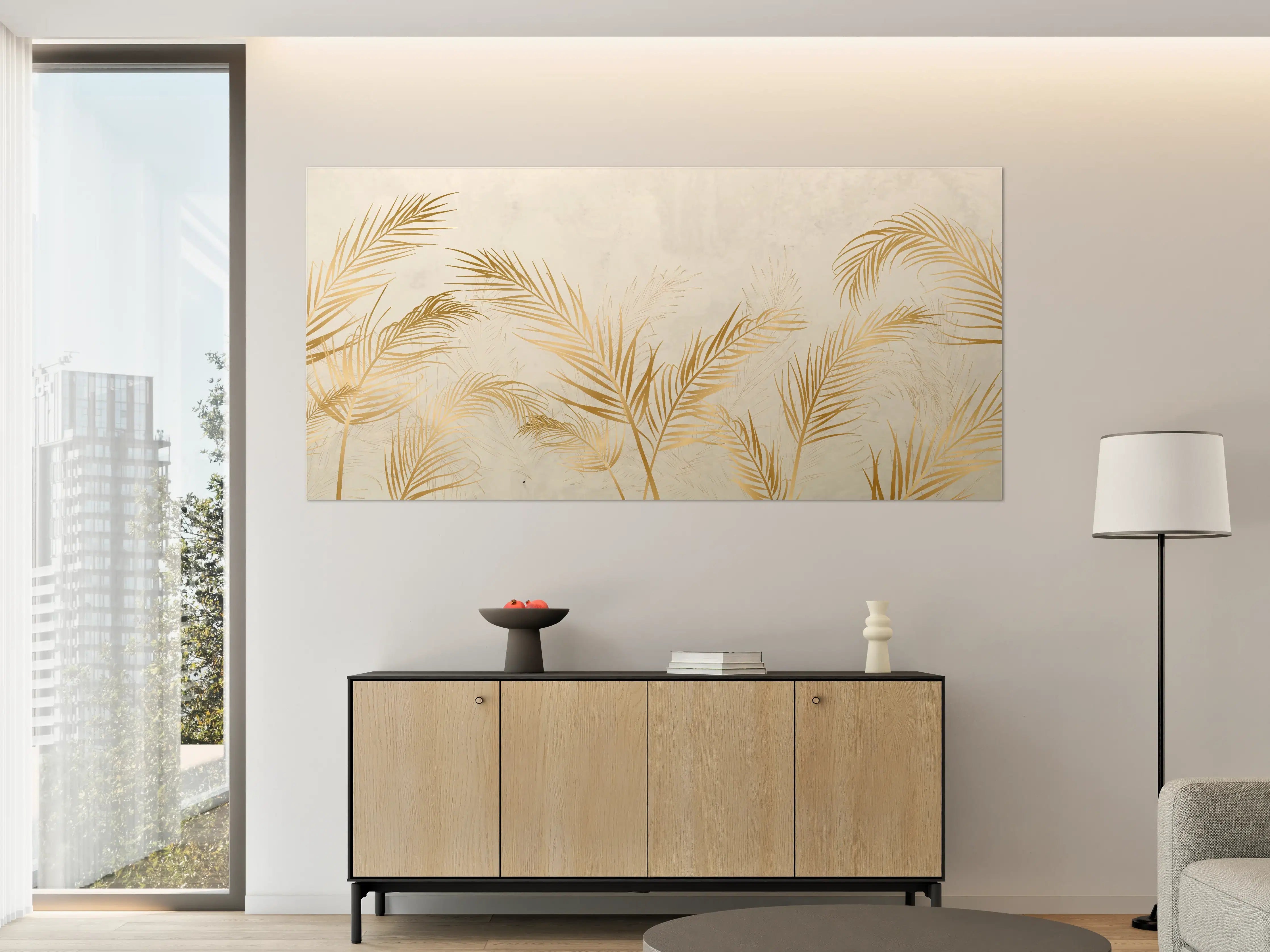Große Wandbilder - Goldene Palmwedel Deko