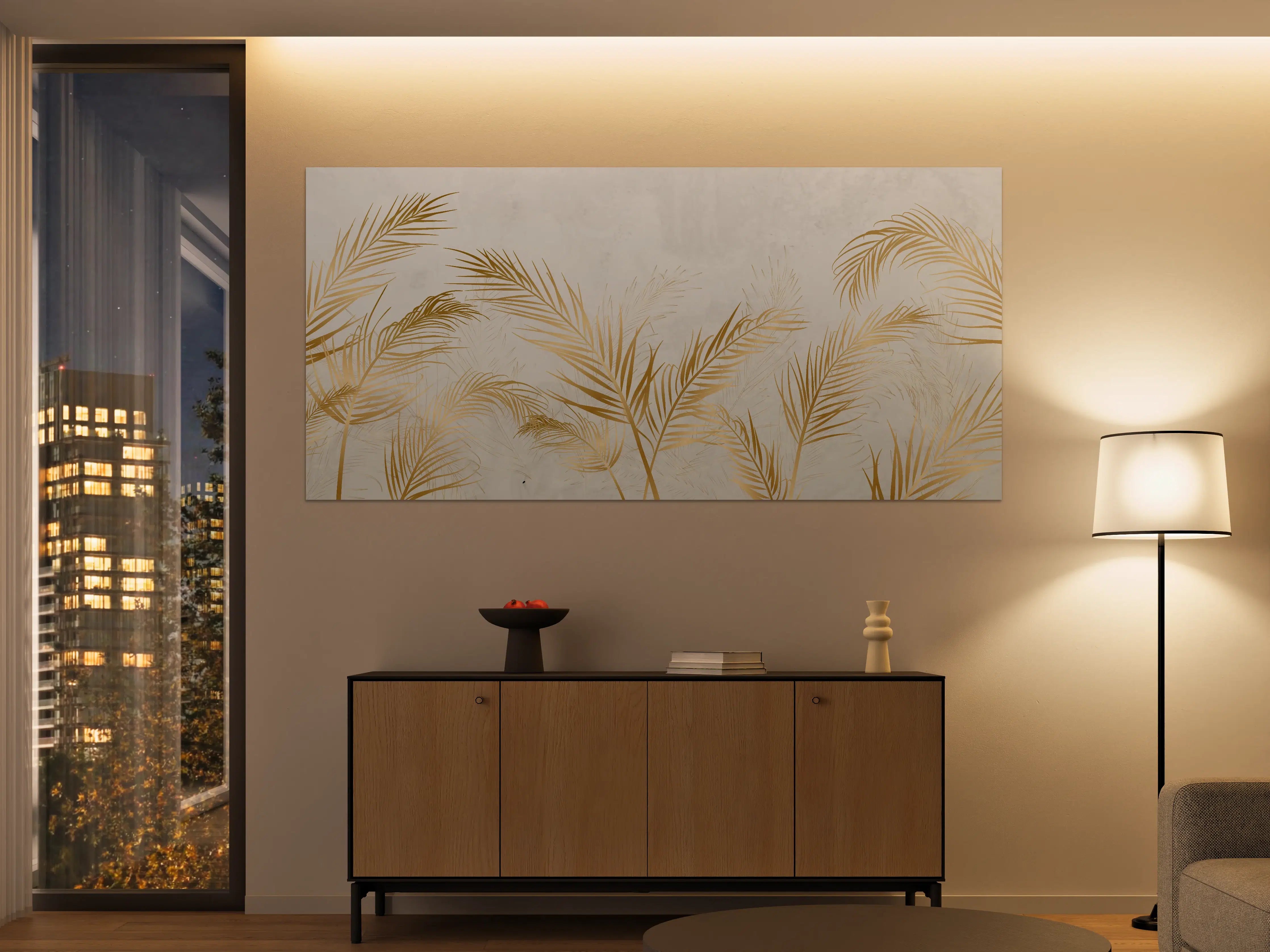 Große Wandbilder - Goldene Palmwedel Deko