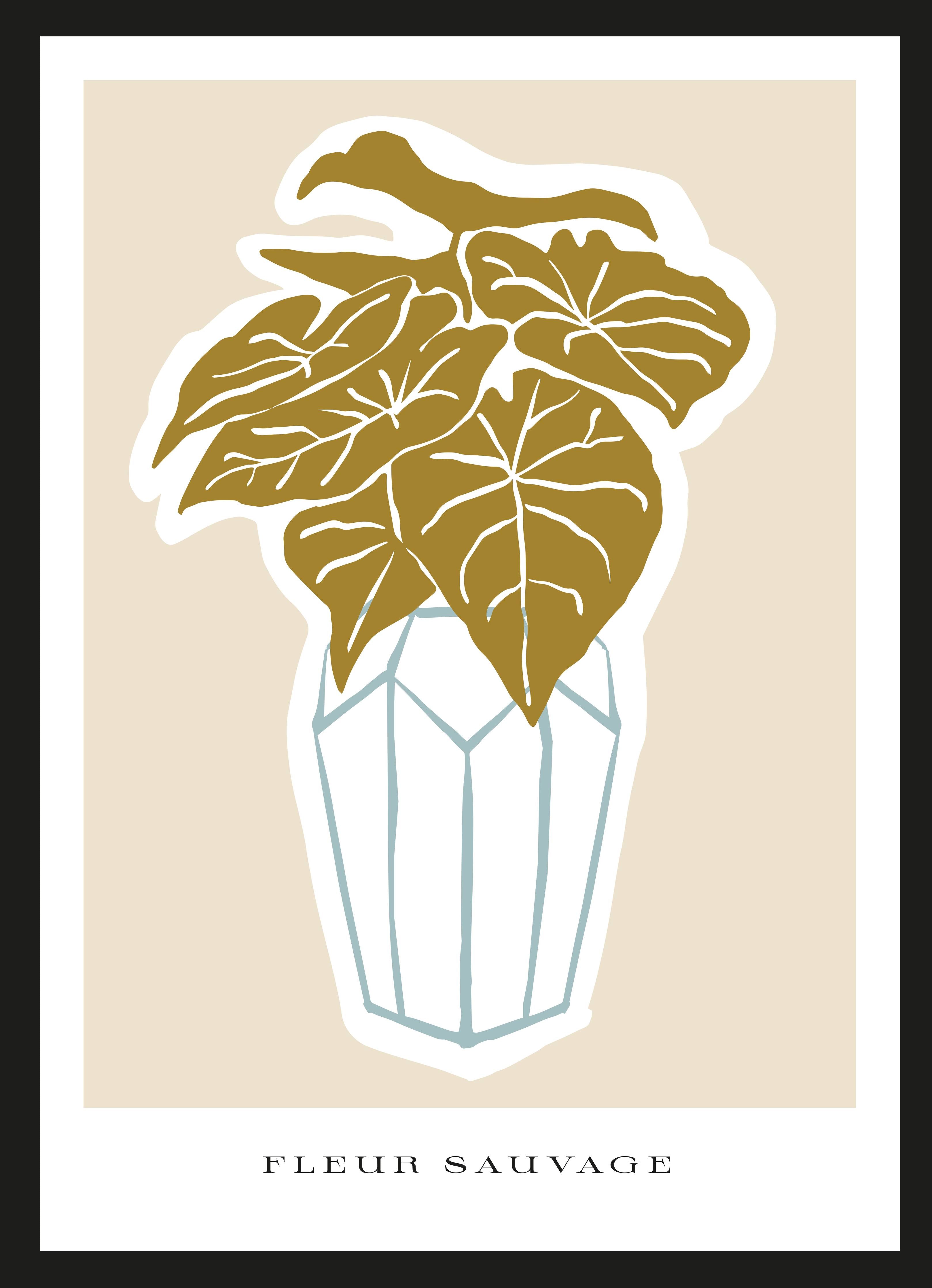 Große Wandbilder-Goldene Pflanzenillustration in Vasen-Design