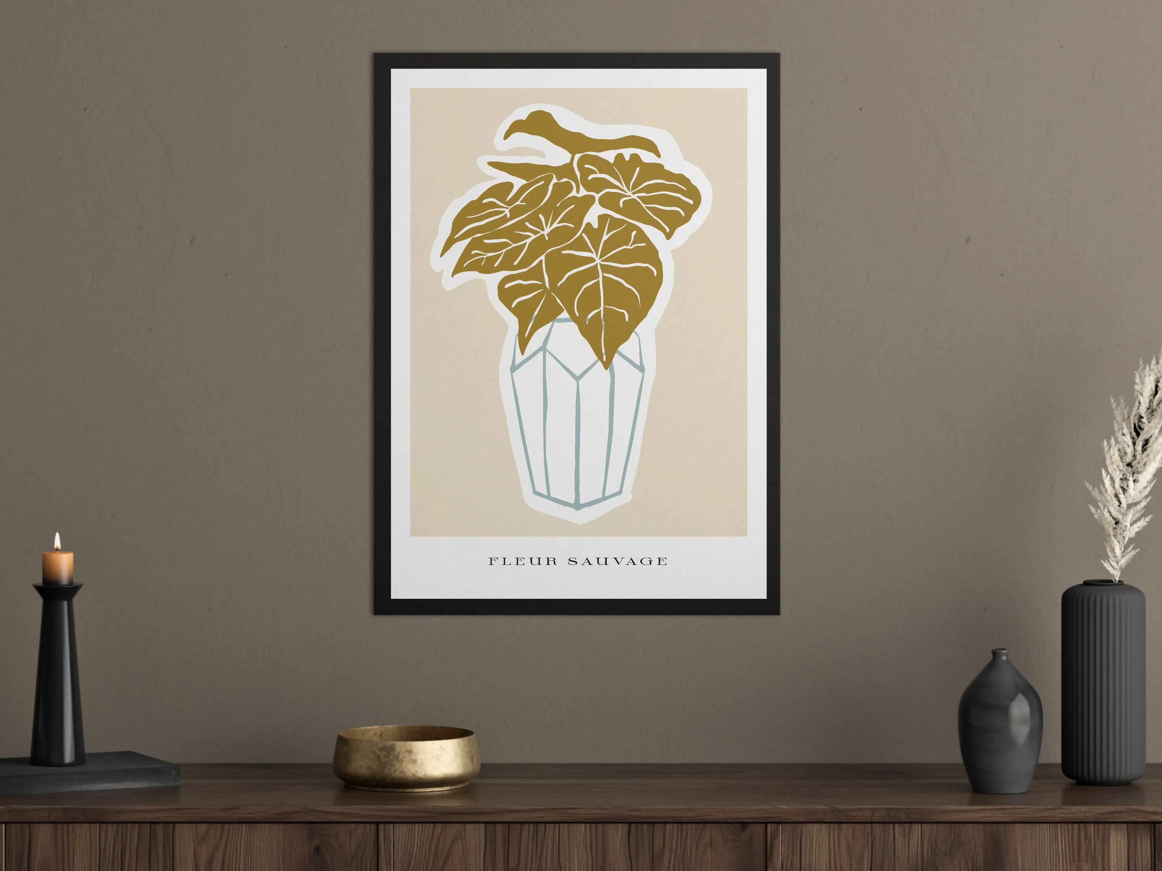 Große Wandbilder - Goldene Pflanzenillustration in Vasen-Design