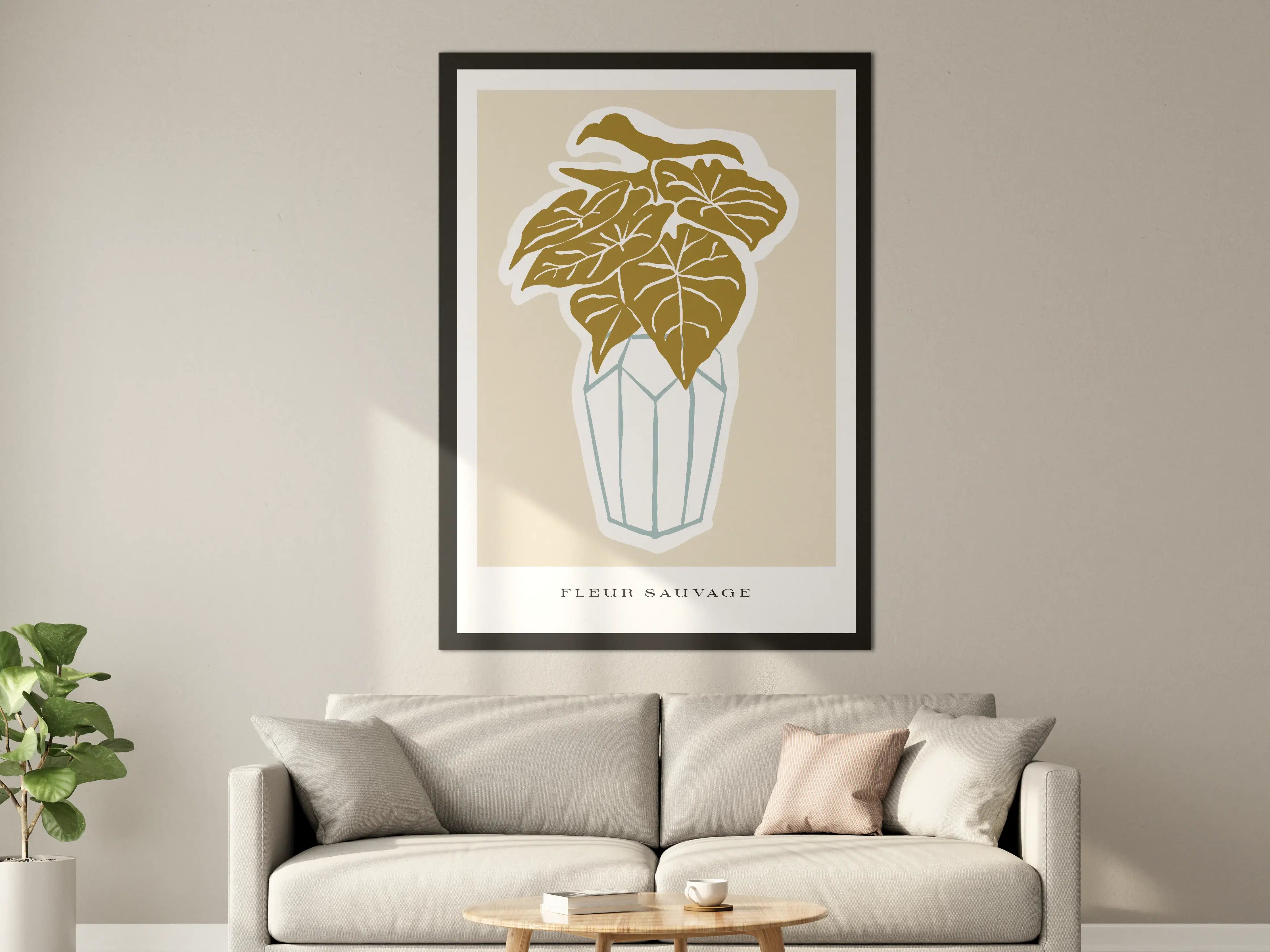 Große Wandbilder - Goldene Pflanzenillustration in Vasen-Design