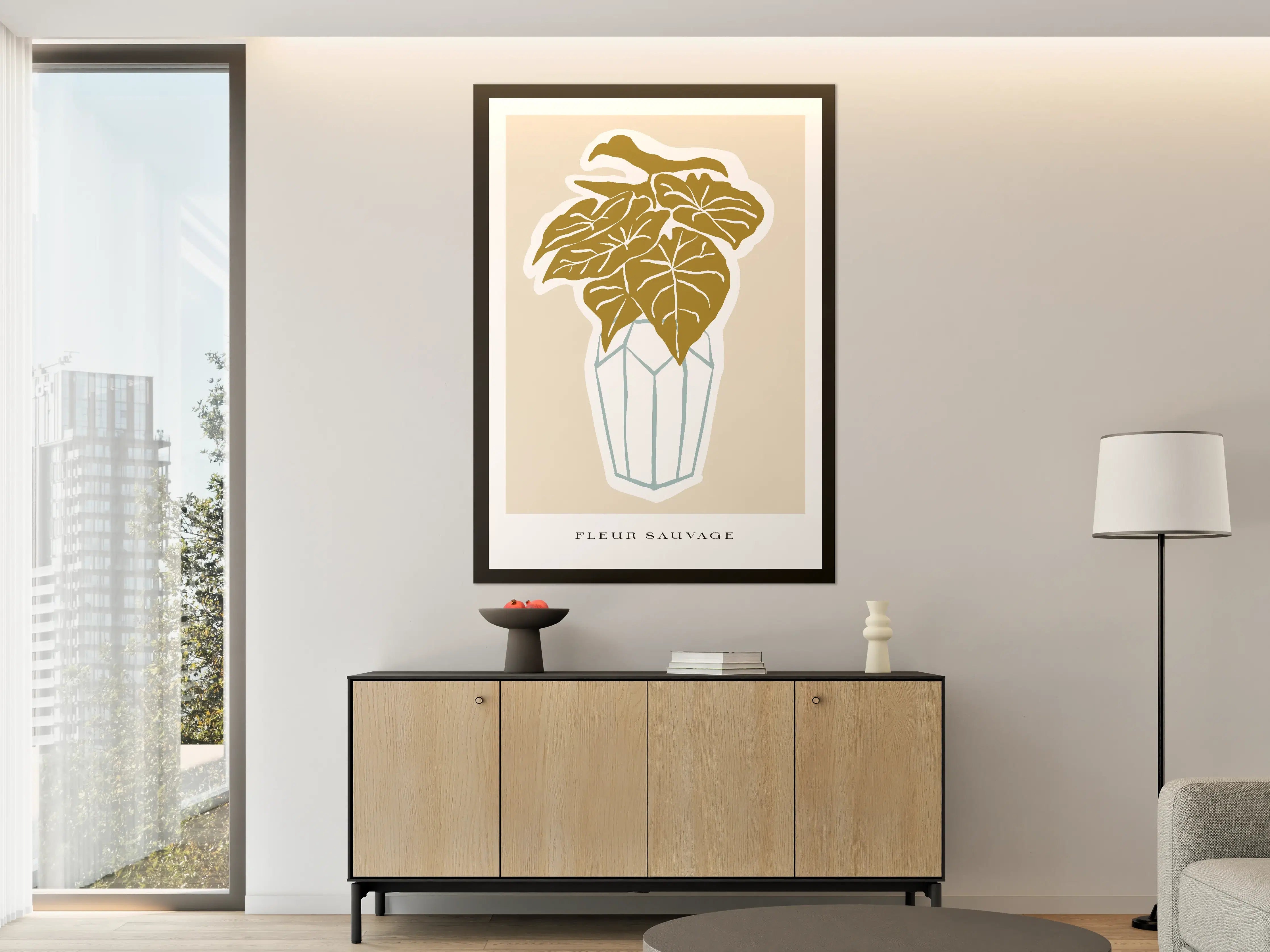 Große Wandbilder - Goldene Pflanzenillustration in Vasen-Design