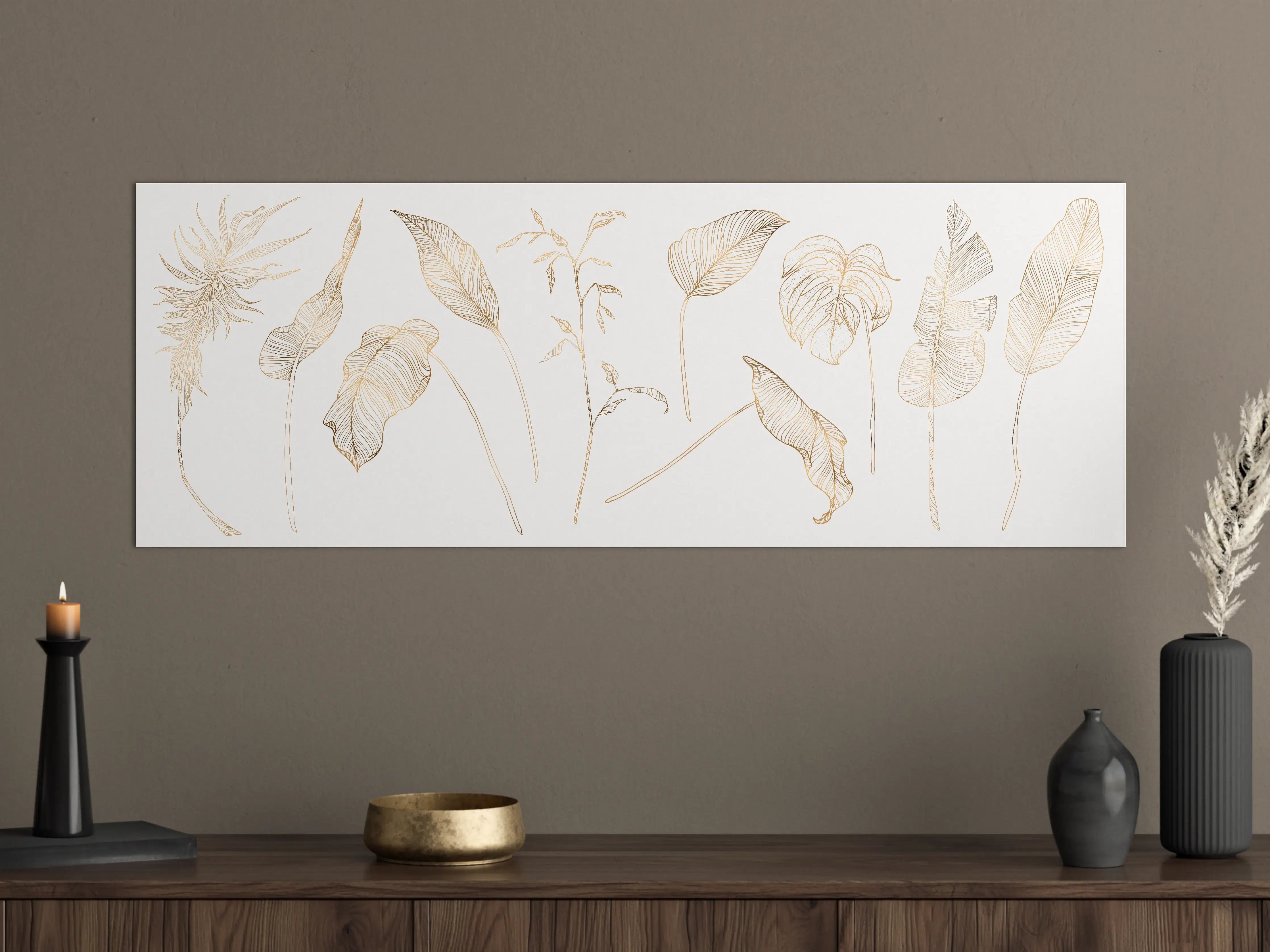 Große Wandbilder - Goldene Pflanzenlinien Zeichnung