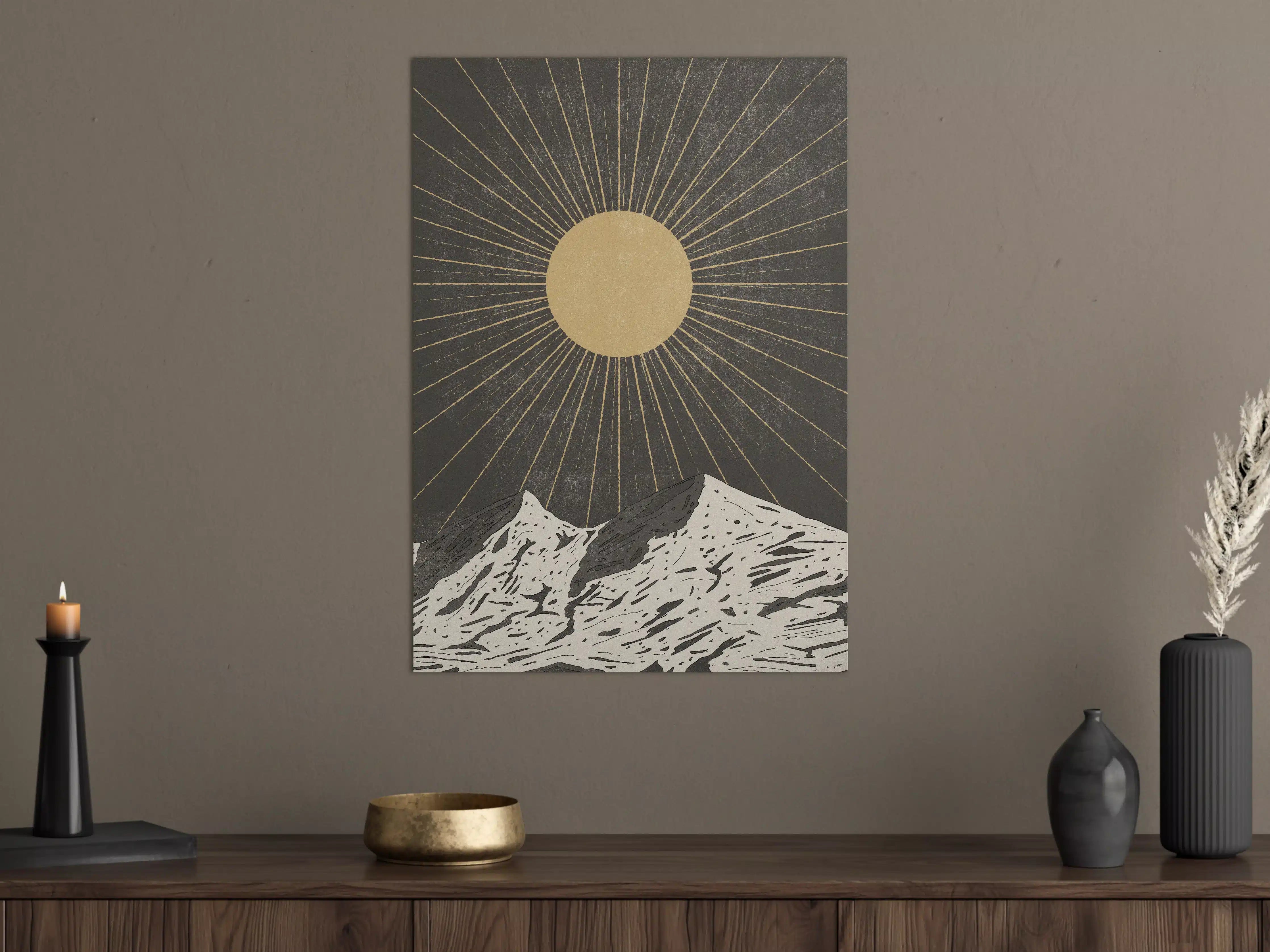 Große Wandbilder - Goldene Sonne über schneebedeckten Bergen