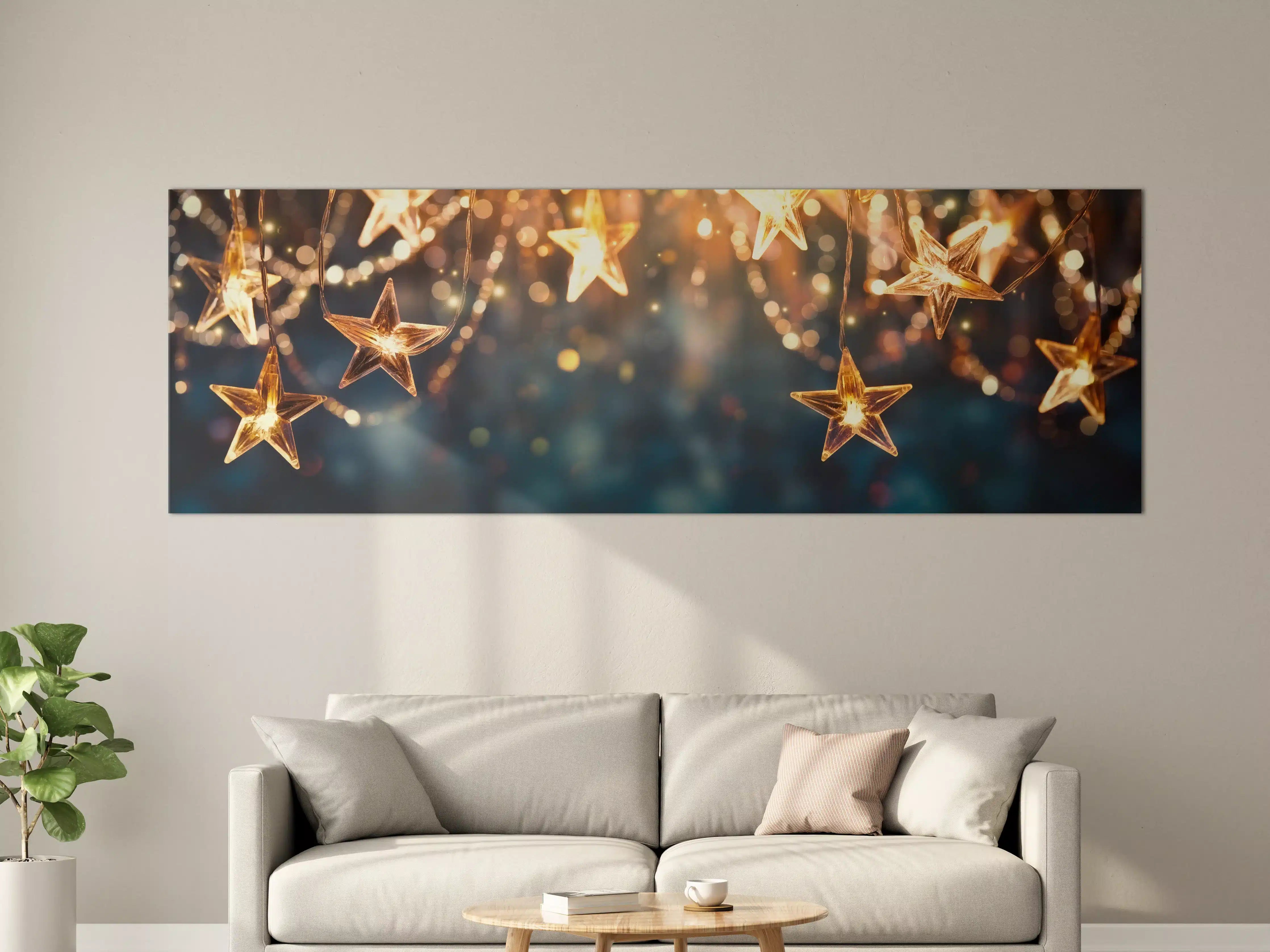 Große Wandbilder - Goldene Sternen Lichterkette