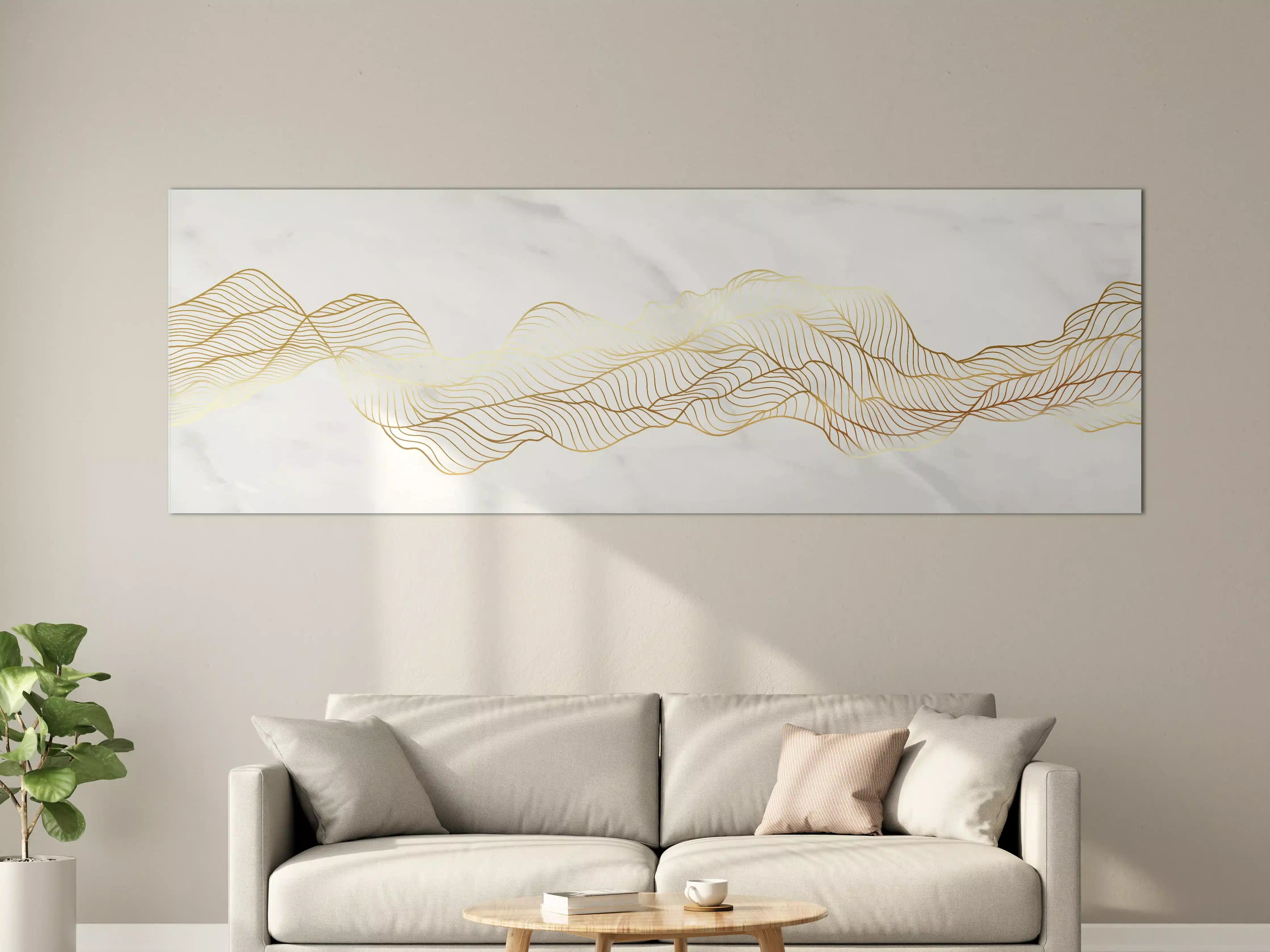 Große Wandbilder - Goldene Welle auf Marmor