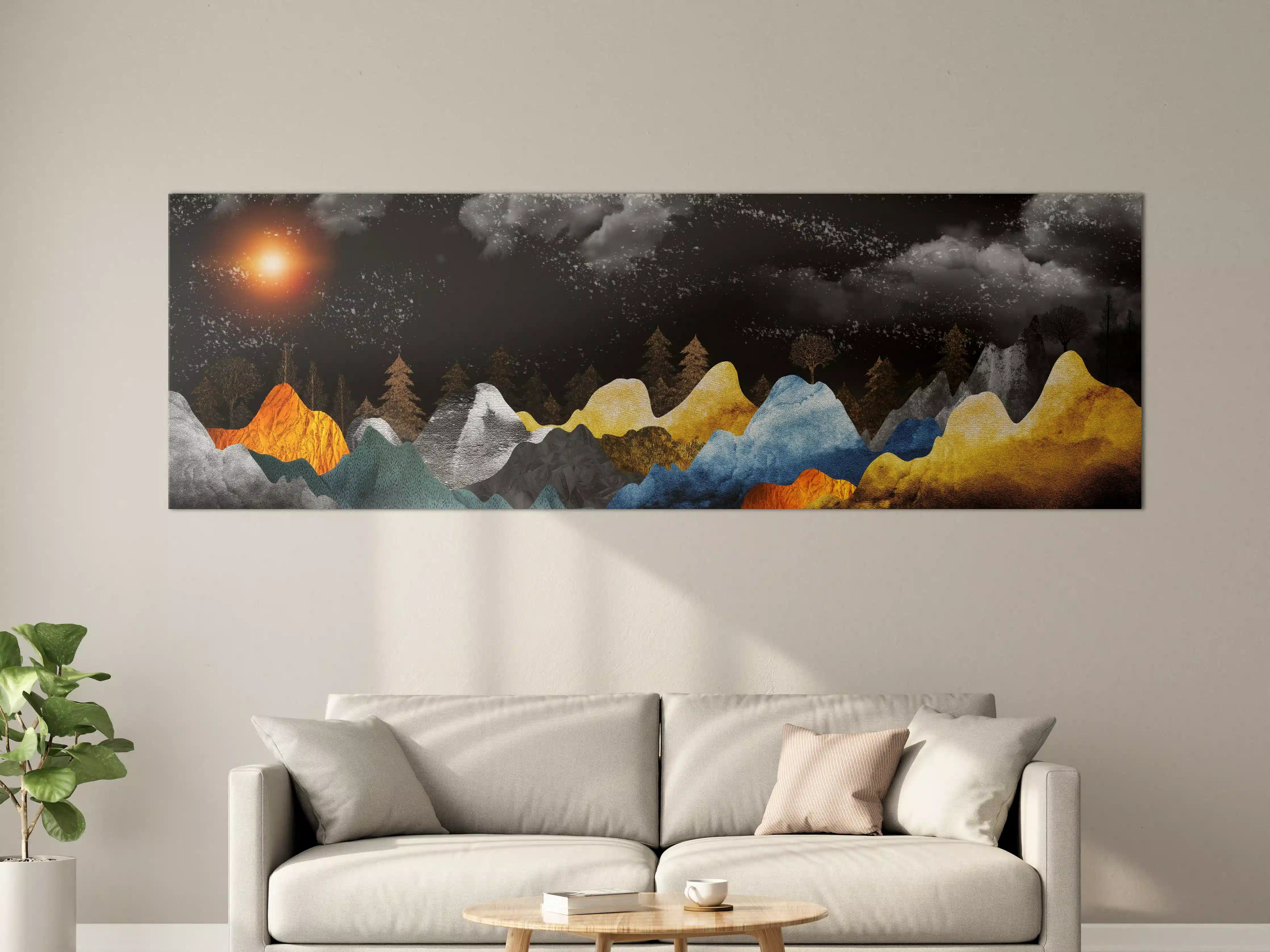 Große Wandbilder - Goldene Winterberge Wandtapete