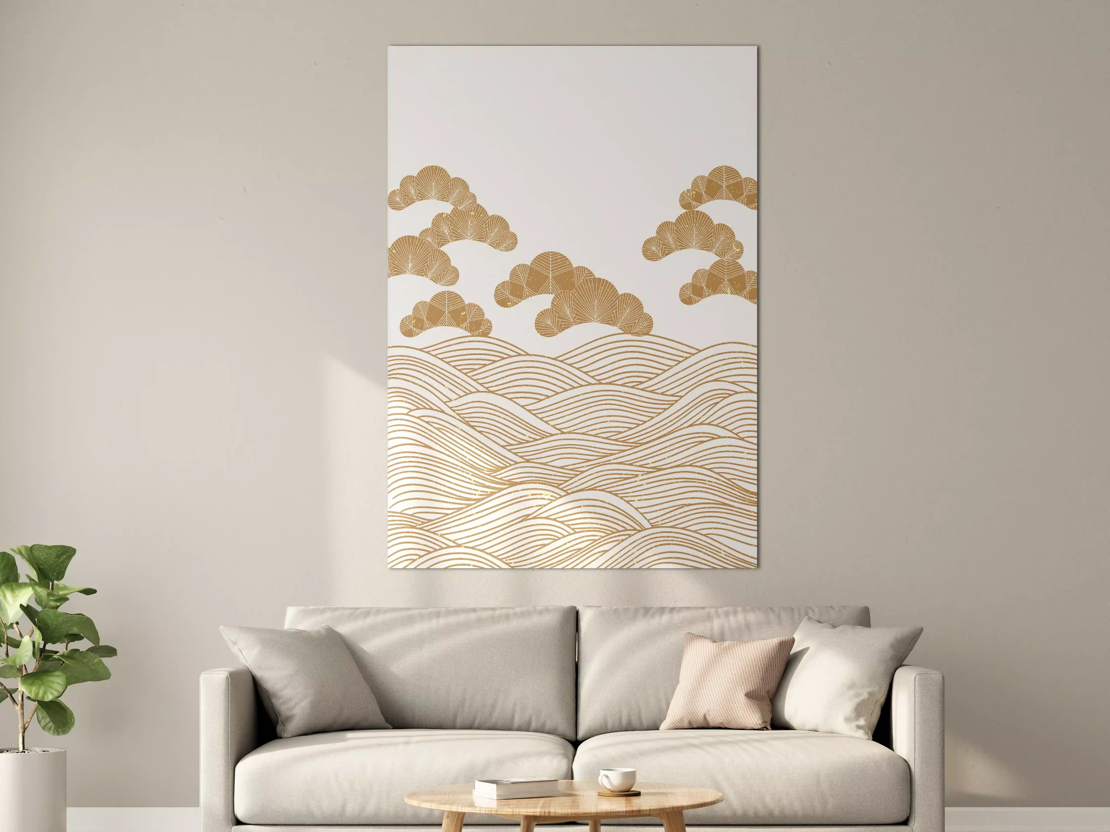 Große Wandbilder - Goldene Wolken über welligem Meer