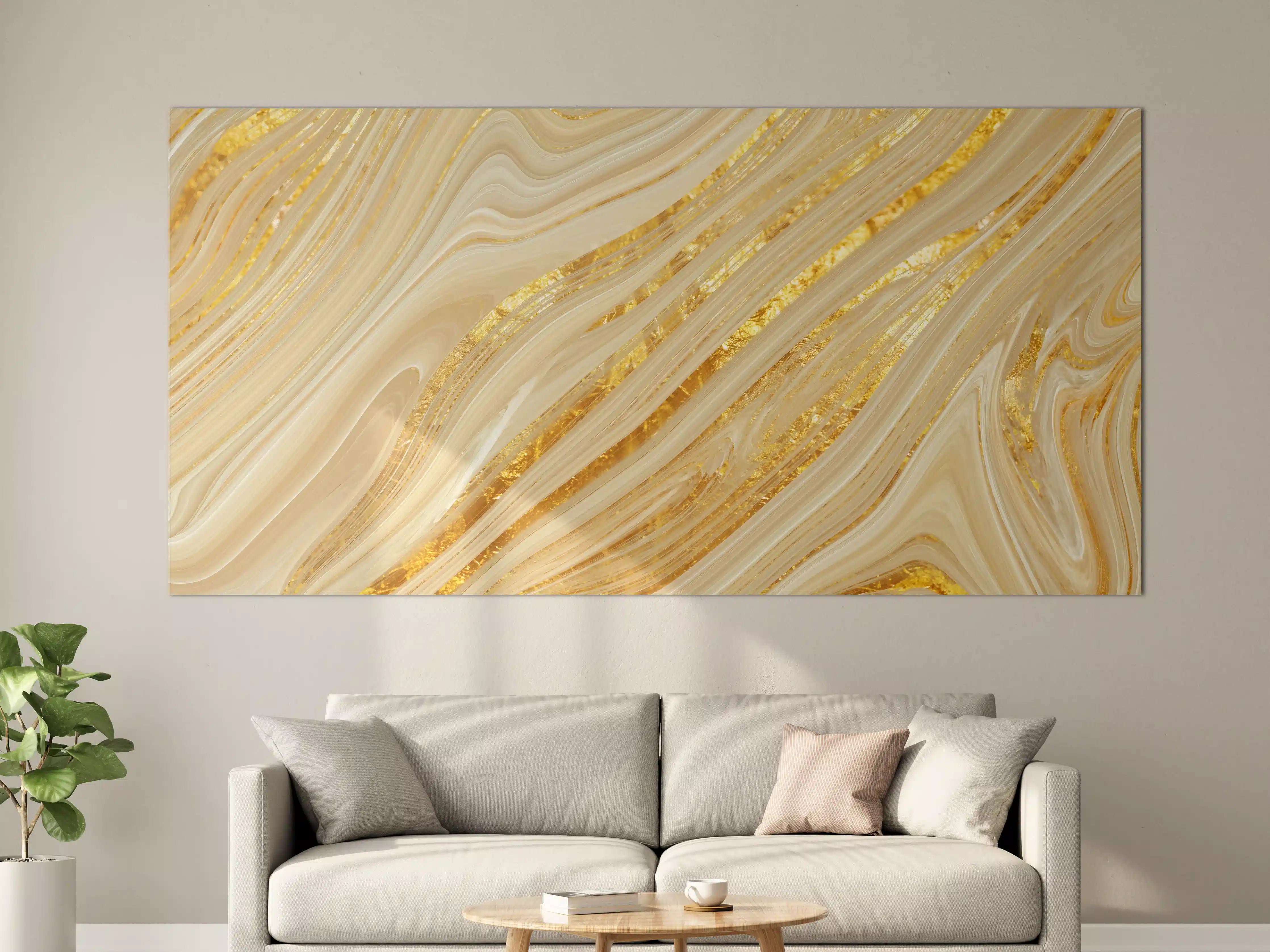 Große Wandbilder - Goldene wellenförmige Marmorierung