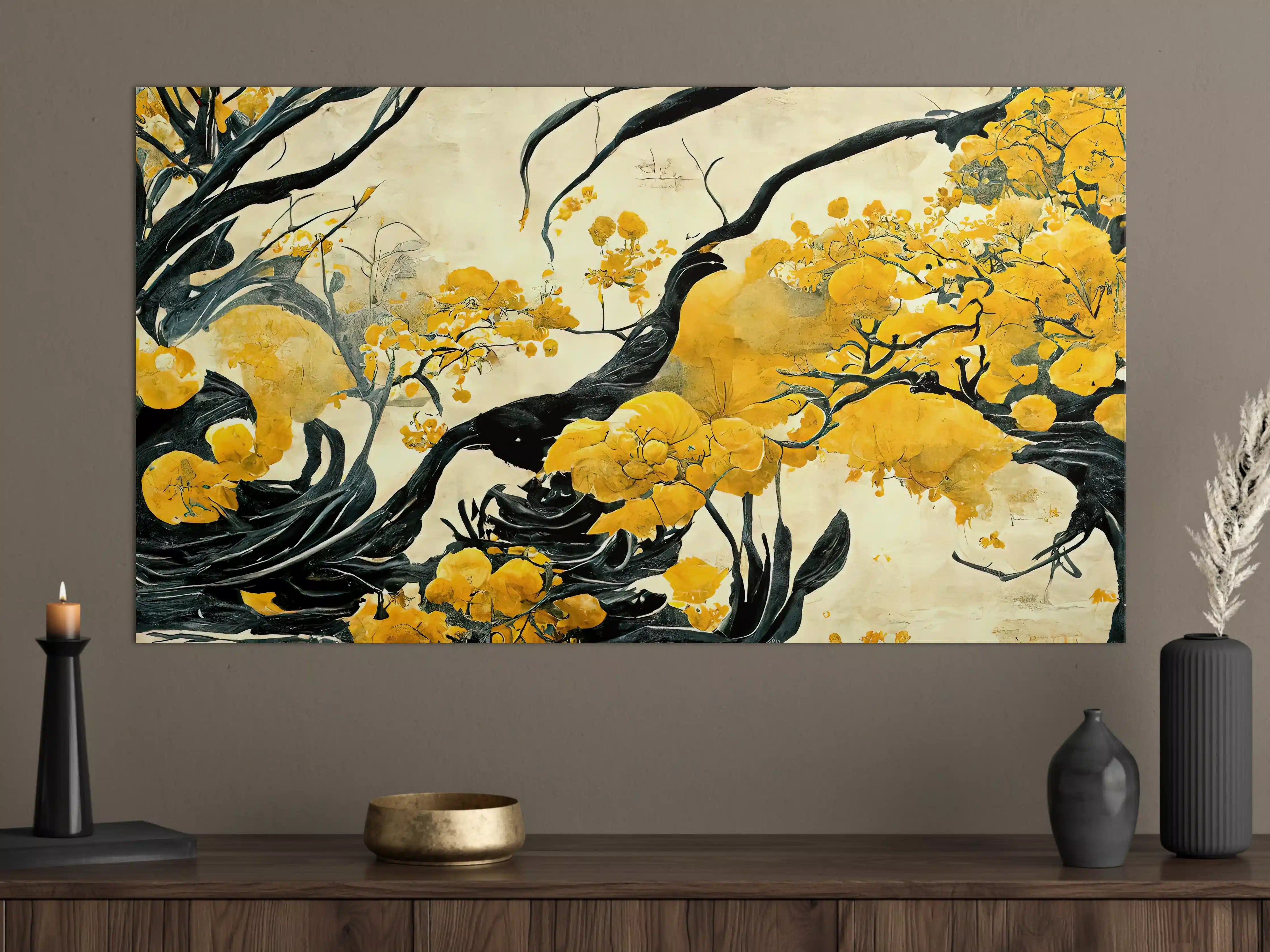 Große Wandbilder - Goldener Baum im asiatischen Stil