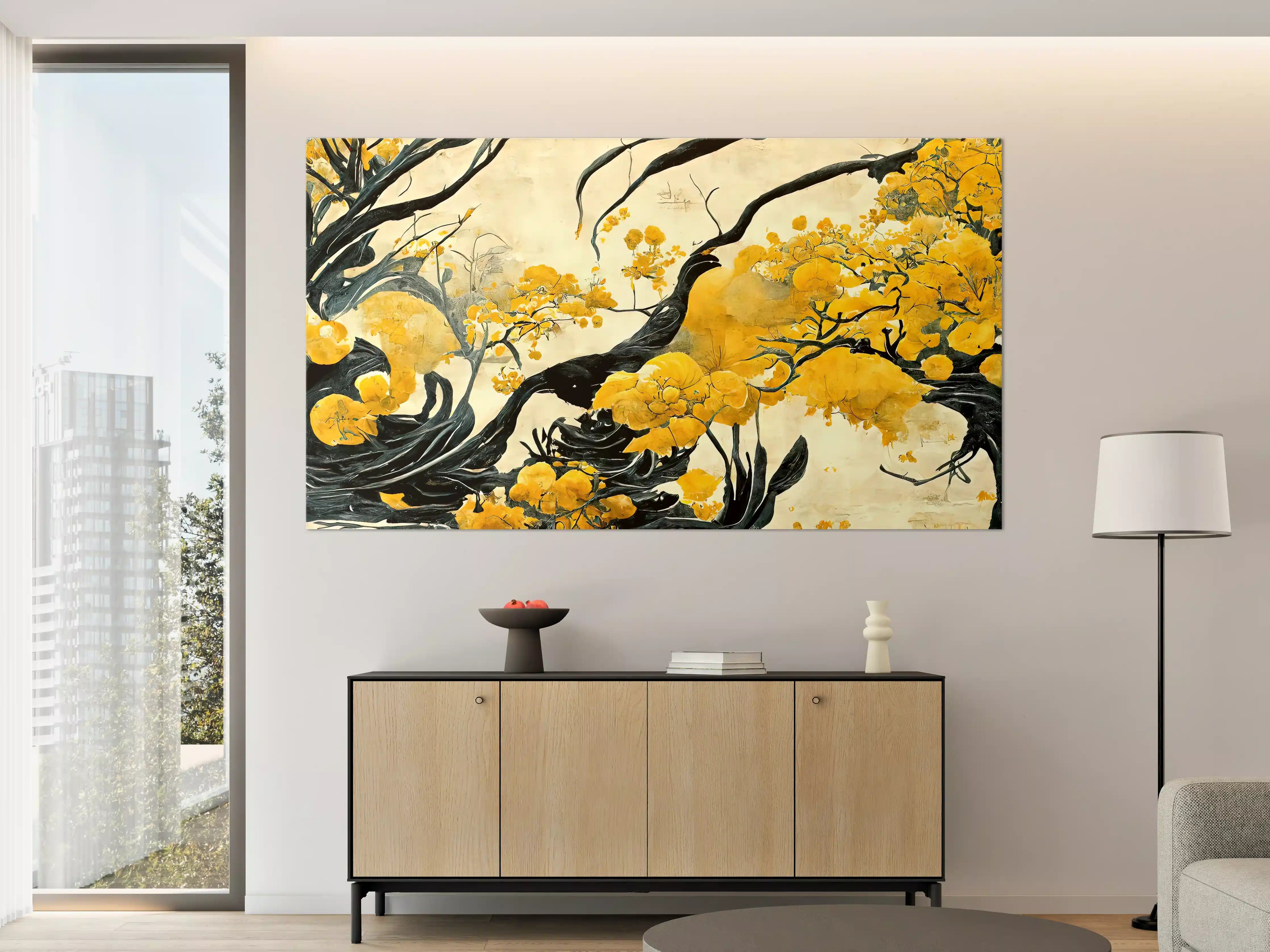 Große Wandbilder - Goldener Baum im asiatischen Stil