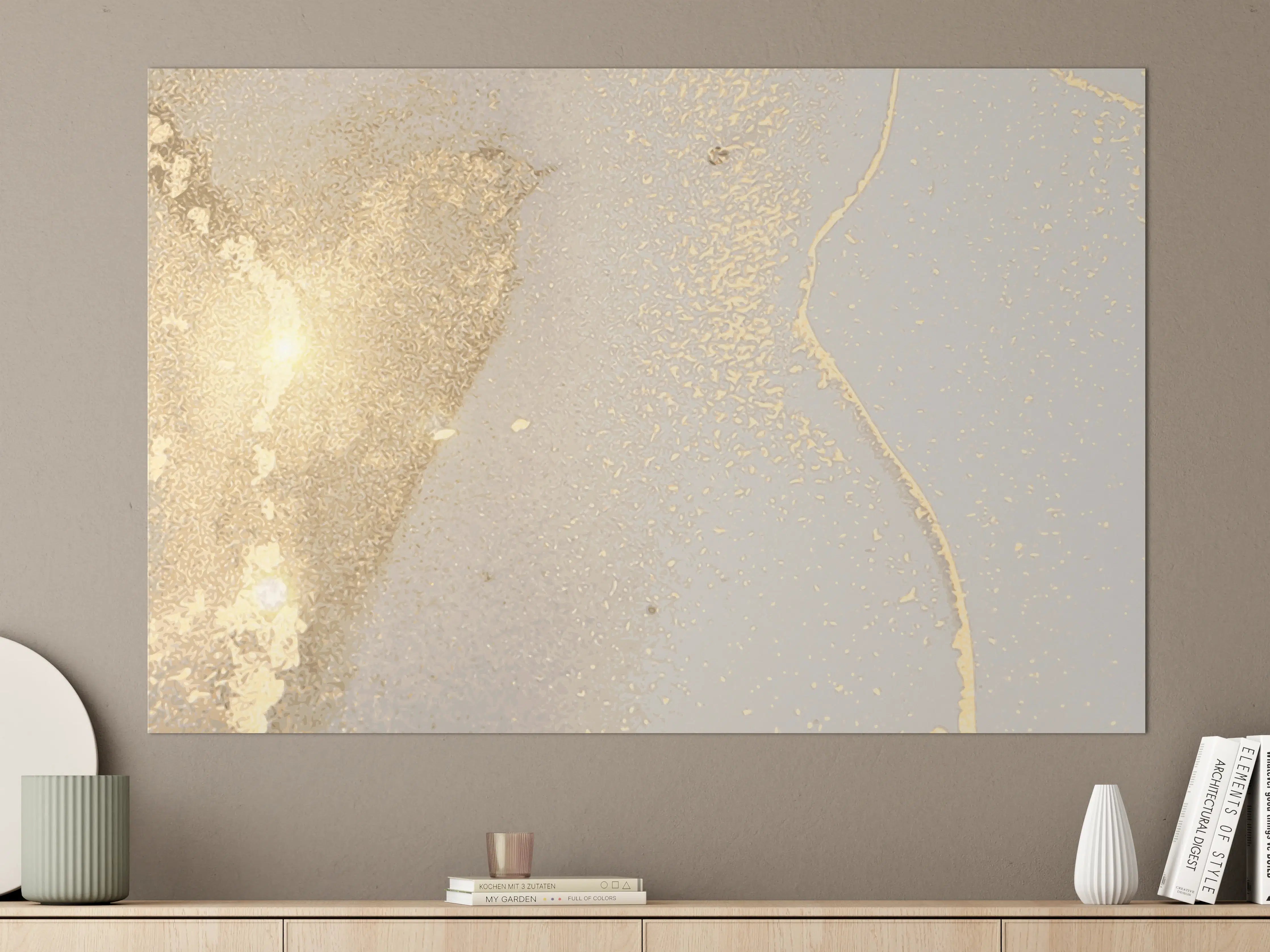 Große Wandbilder - Goldener Glanz auf Cremeweiß