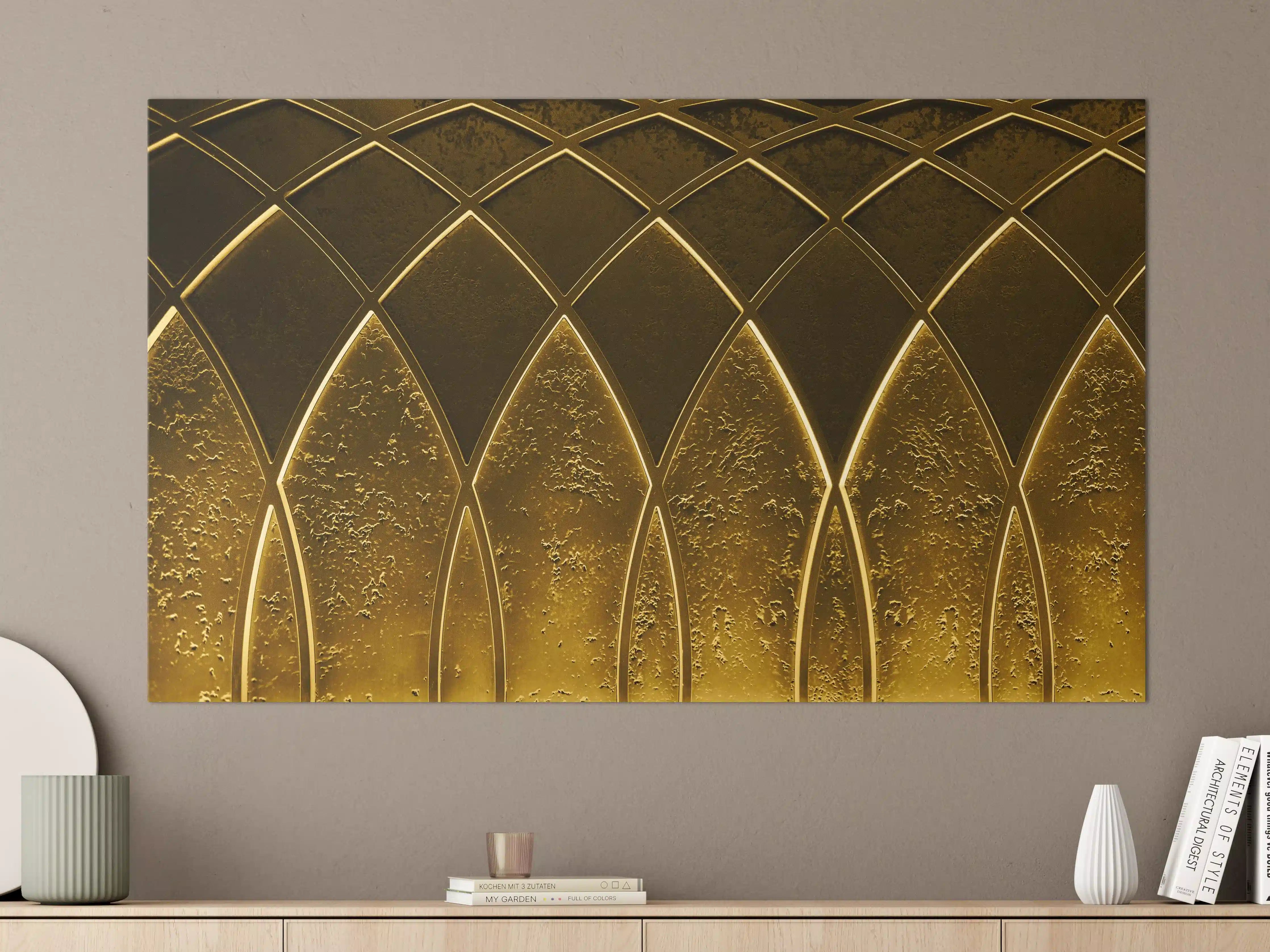Große Wandbilder - Goldenes Art-Deco-Geometriemuster