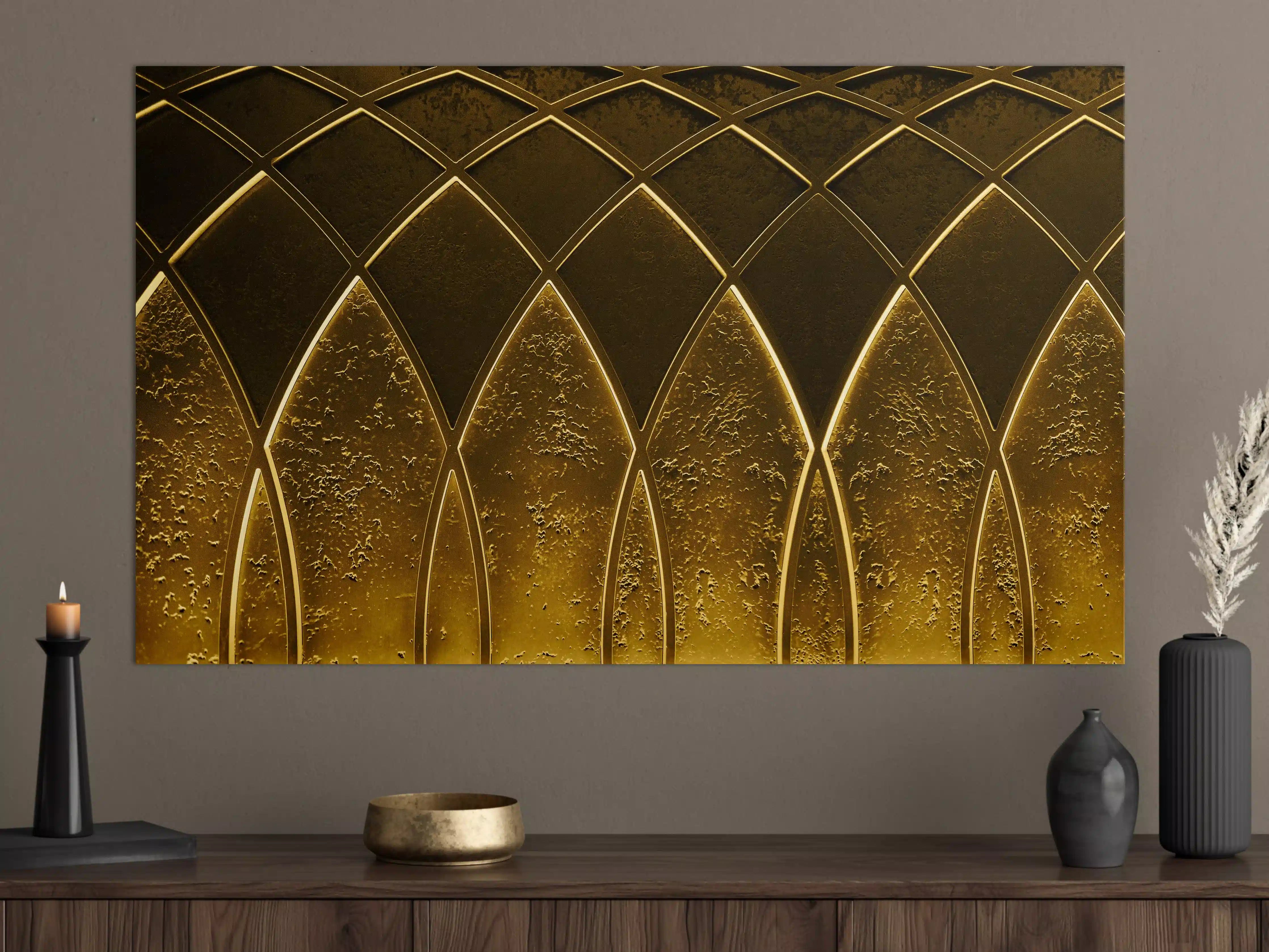 Große Wandbilder - Goldenes Art-Deco-Geometriemuster