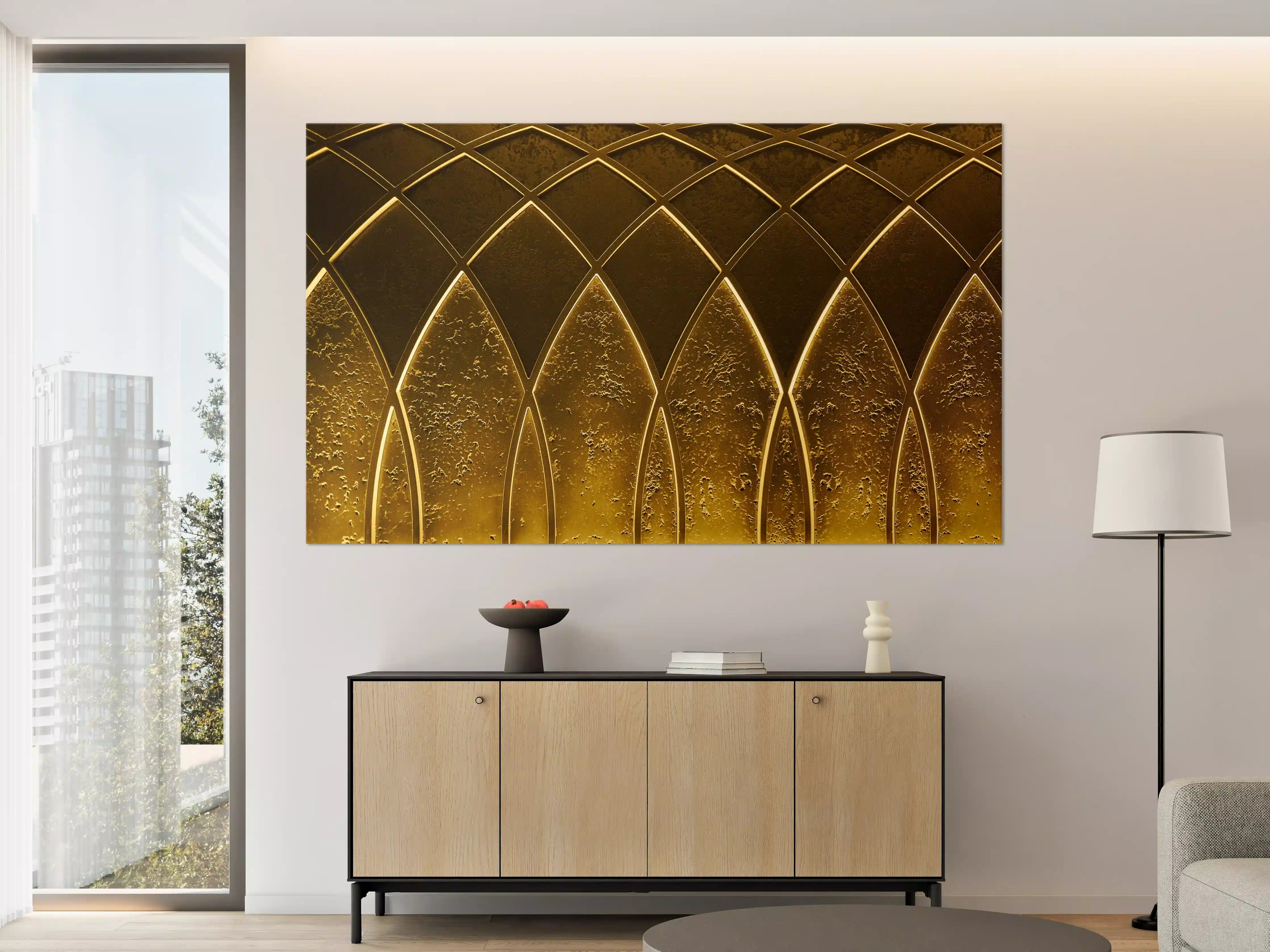 Große Wandbilder - Goldenes Art-Deco-Geometriemuster