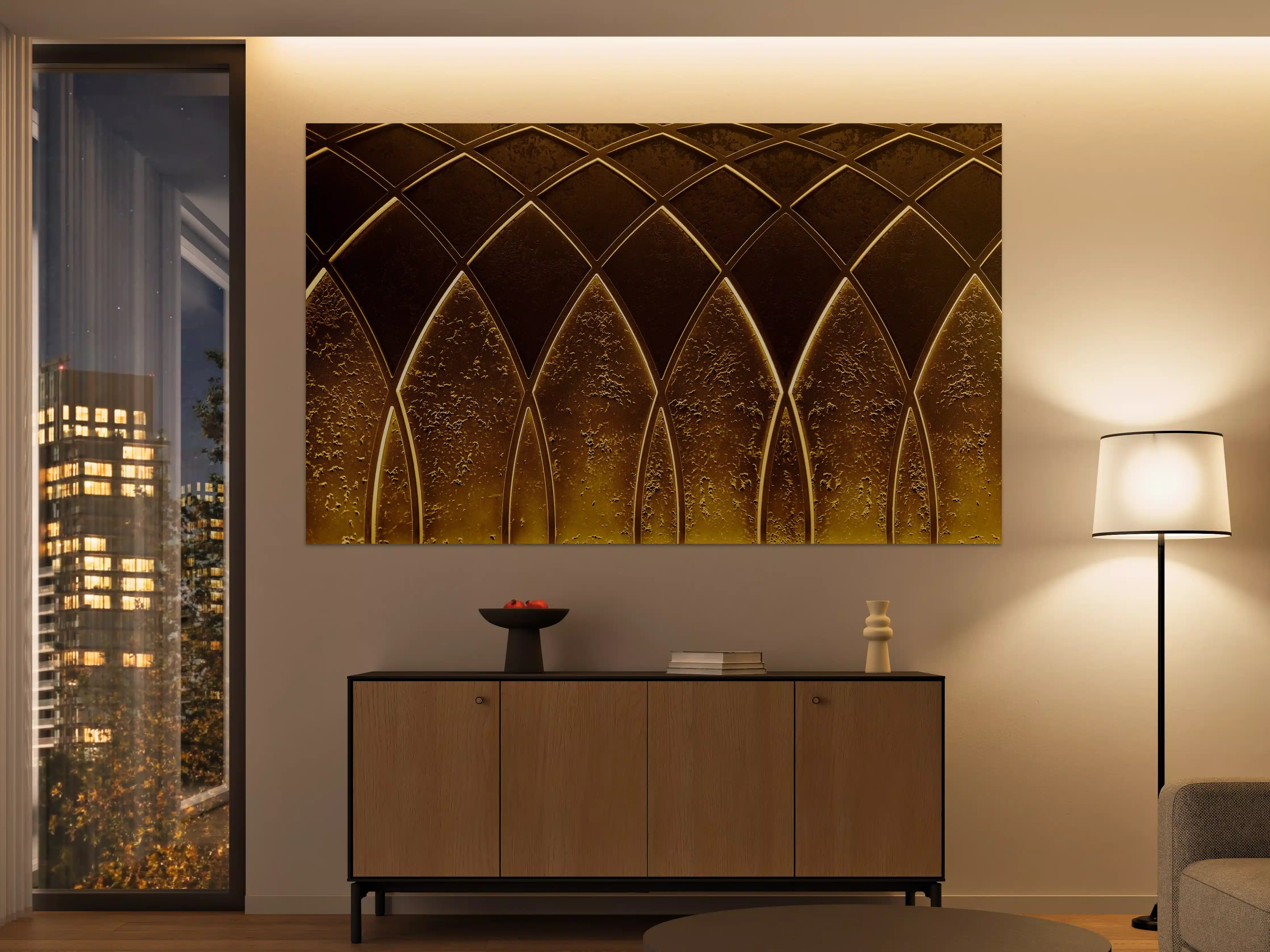 Große Wandbilder - Goldenes Art-Deco-Geometriemuster
