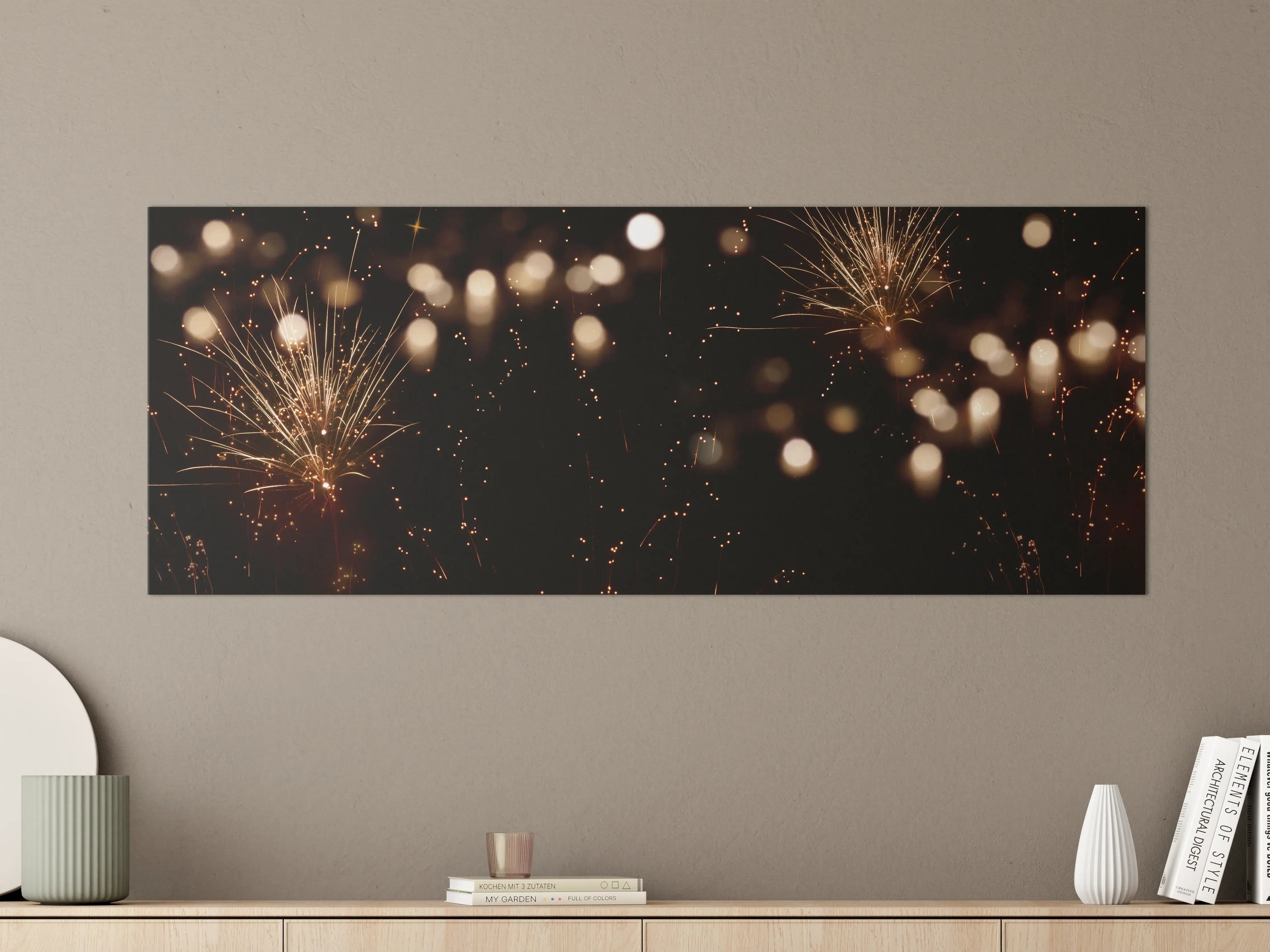 Große Wandbilder - Goldenes Feuerwerk am Nachthimmel