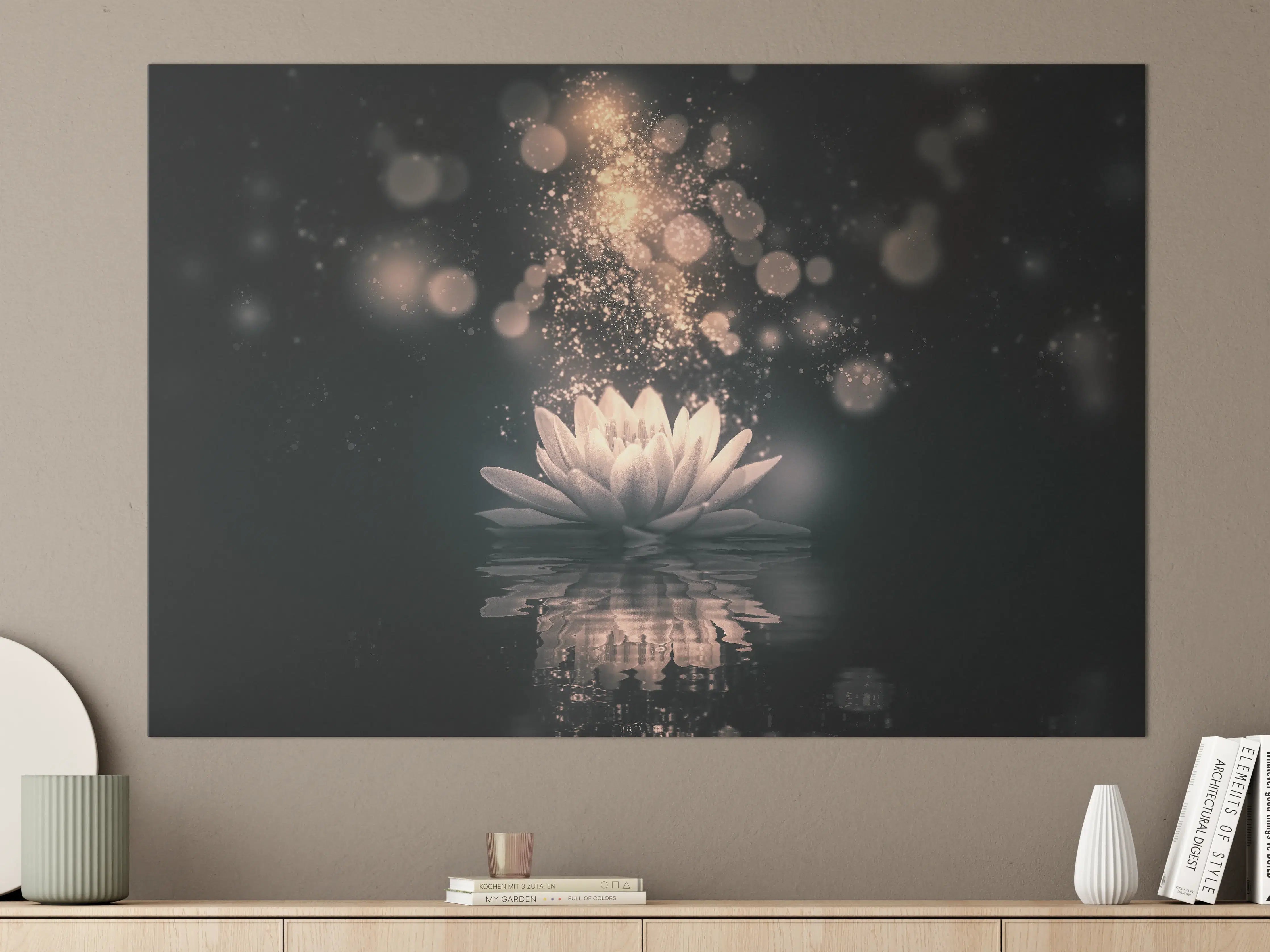 Große Wandbilder - Goldenes Lotus-Reflektion Dunkel