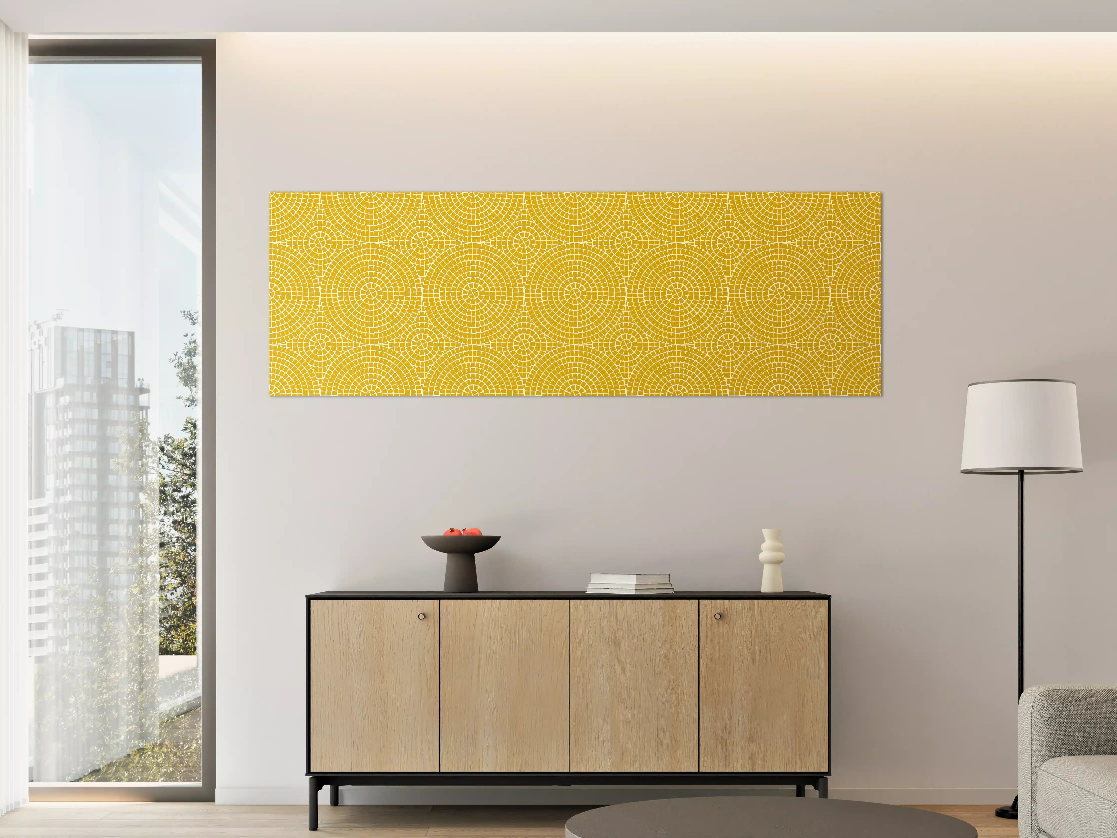 Große Wandbilder - Goldenes Muster mit runden Geometrien