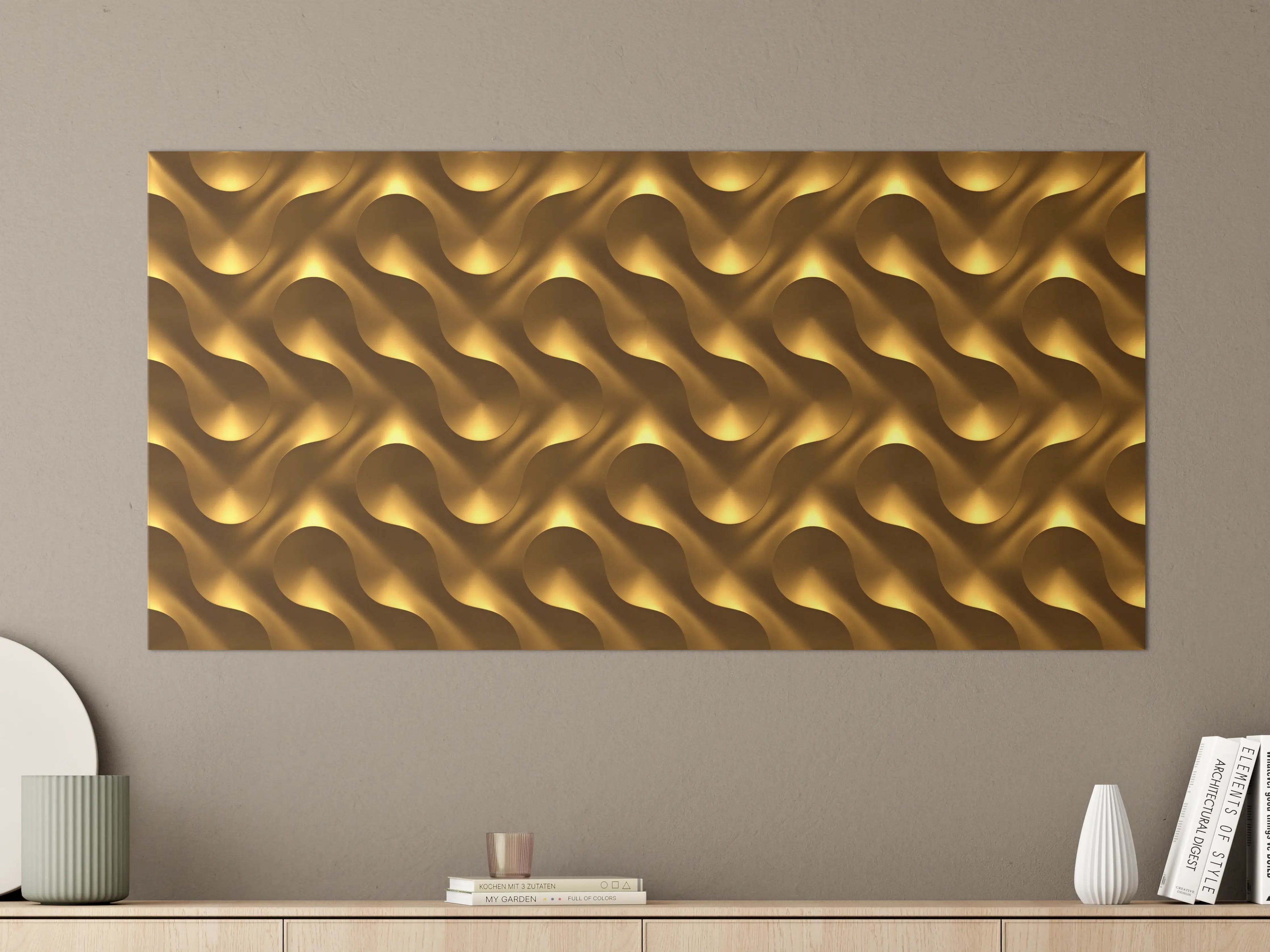 Große Wandbilder - Goldenes Wellen Muster