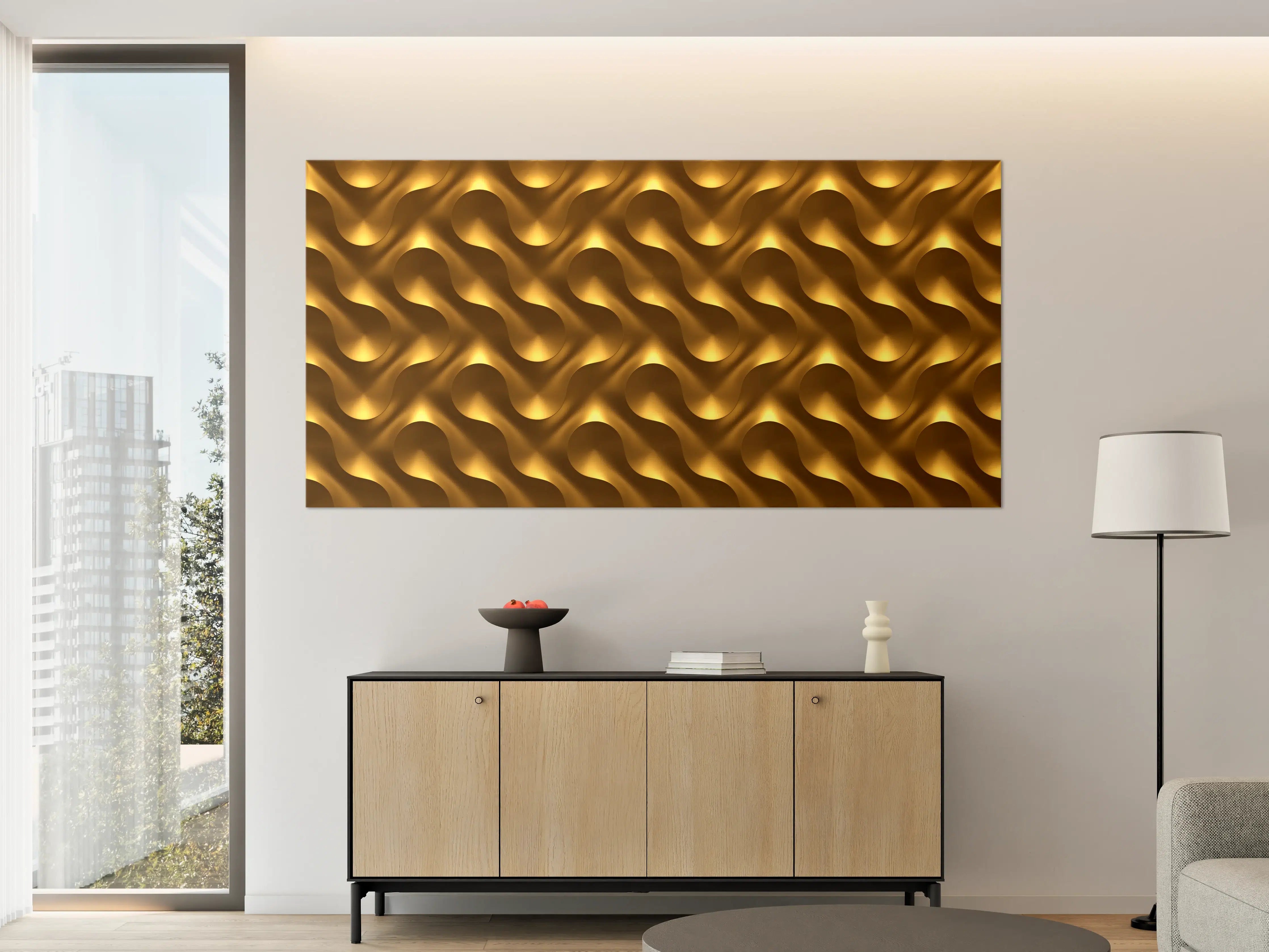 Große Wandbilder - Goldenes Wellen Muster