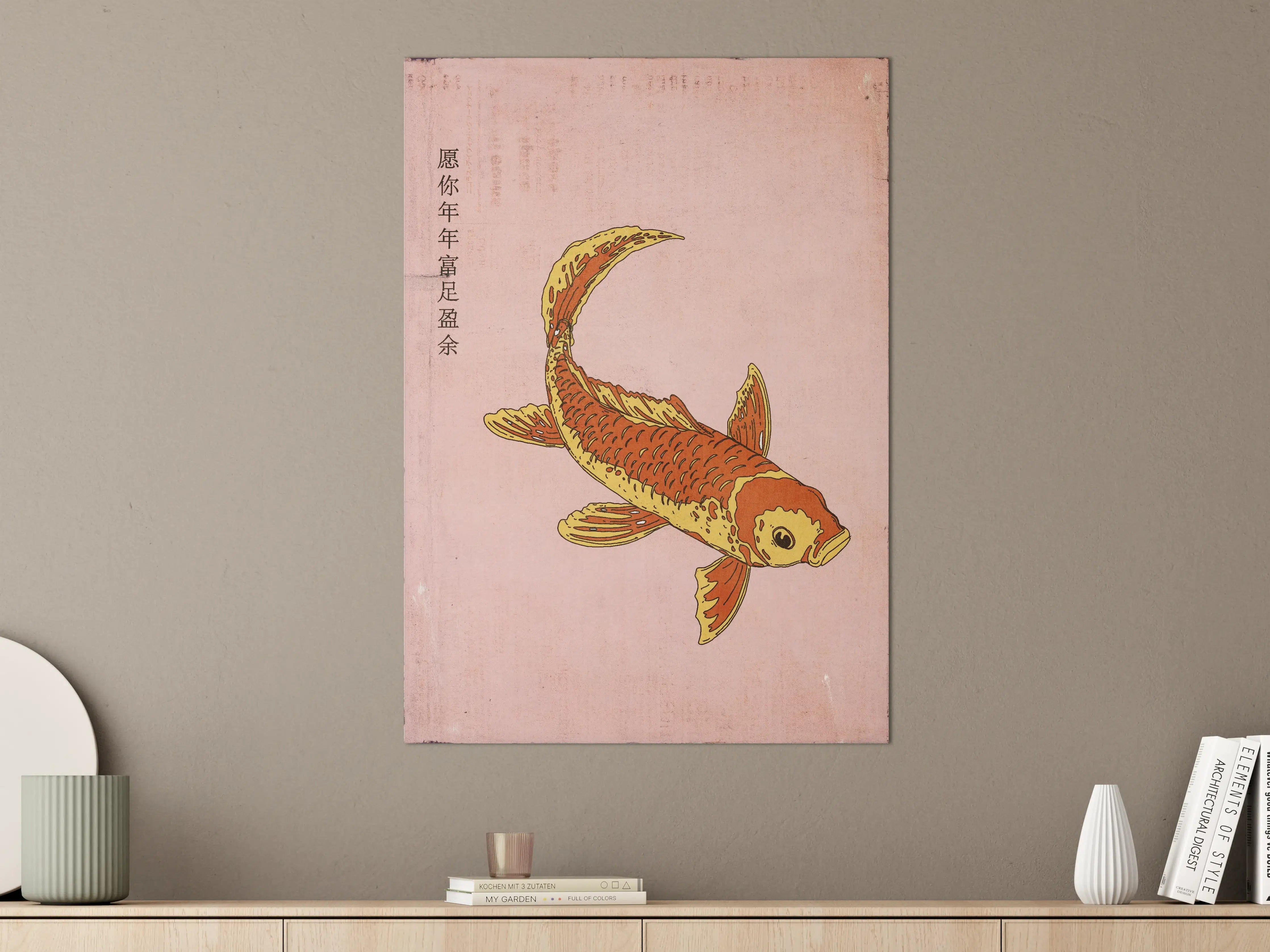Große Wandbilder - Goldfisch auf pastellrosa Hintergrund