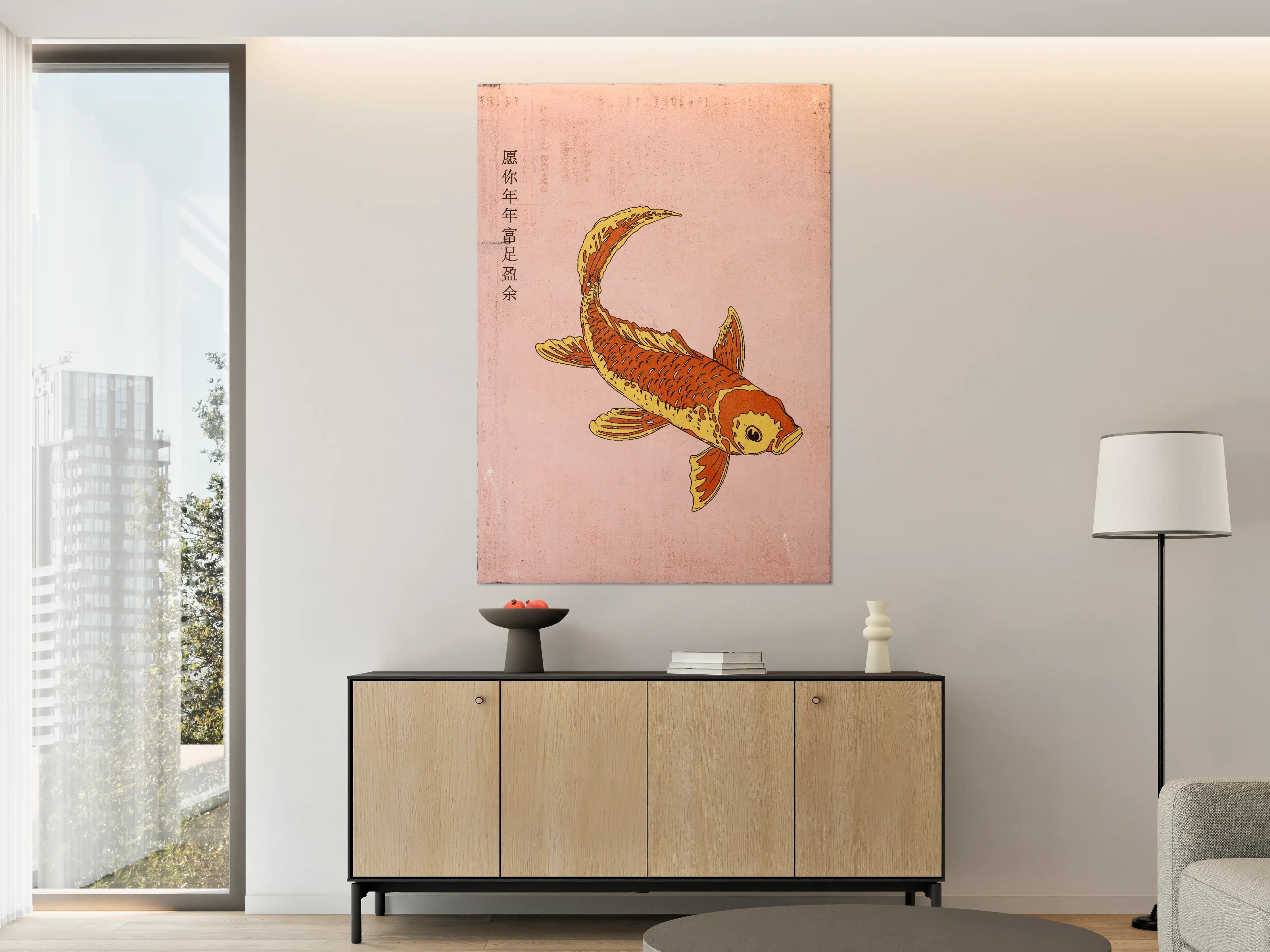 Große Wandbilder - Goldfisch auf pastellrosa Hintergrund