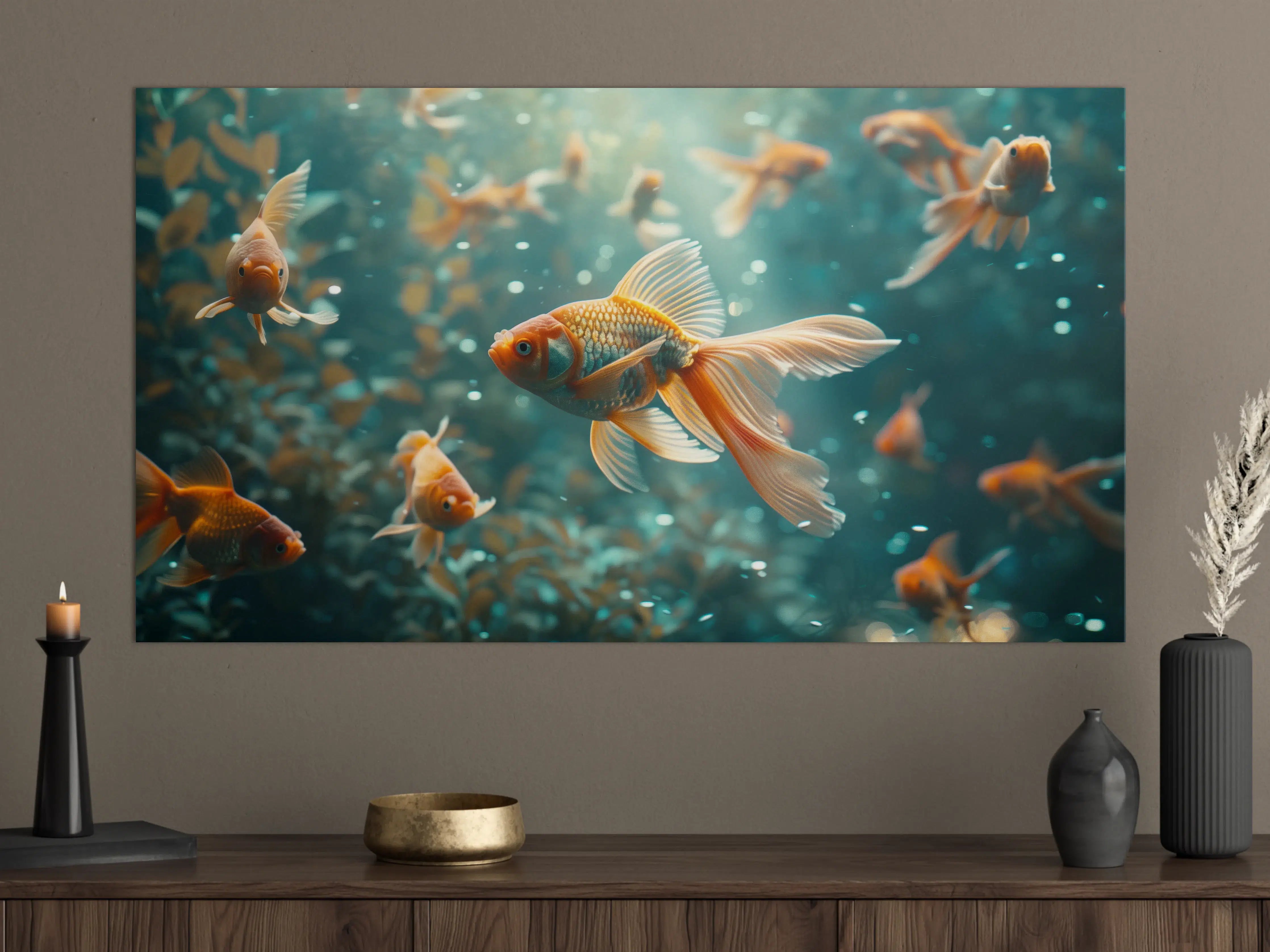 Große Wandbilder - Goldfische Türkis-Orange