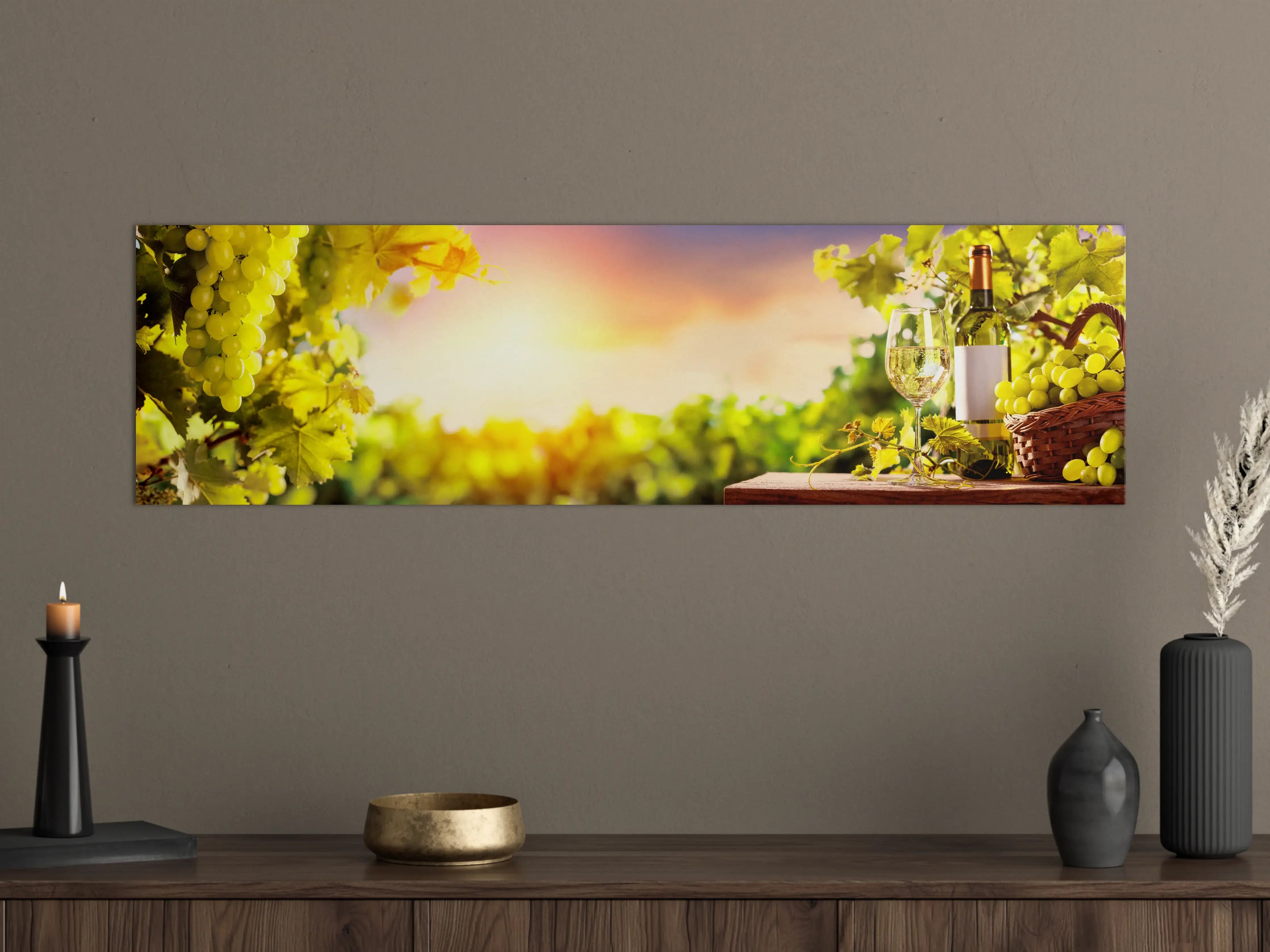 Große Wandbilder - Goldgrüner Weinberg bei Sonnenuntergang