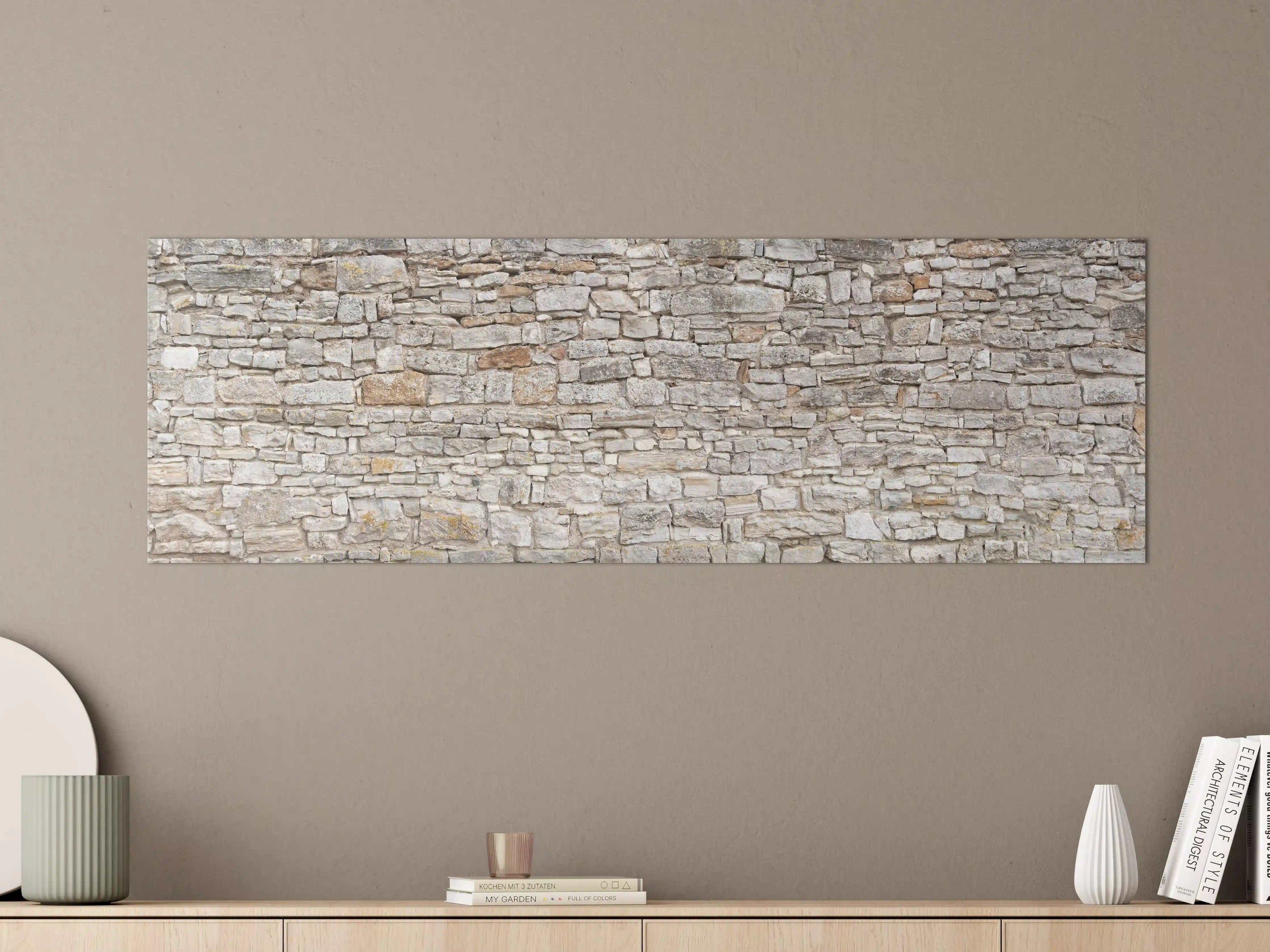 Große Wandbilder - Gräuliche alte Mauer aus groben Steinen