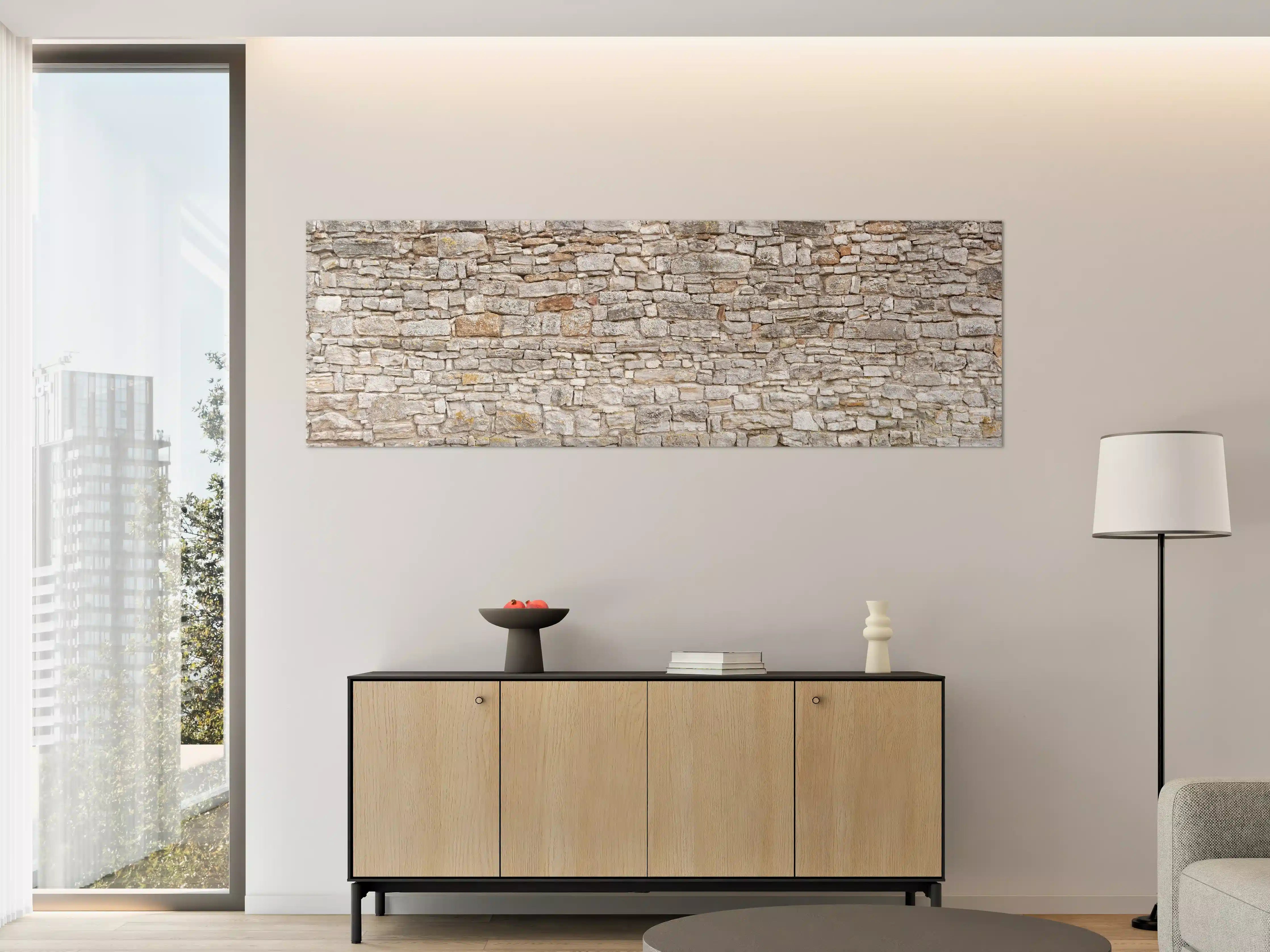 Große Wandbilder - Gräuliche alte Mauer aus groben Steinen